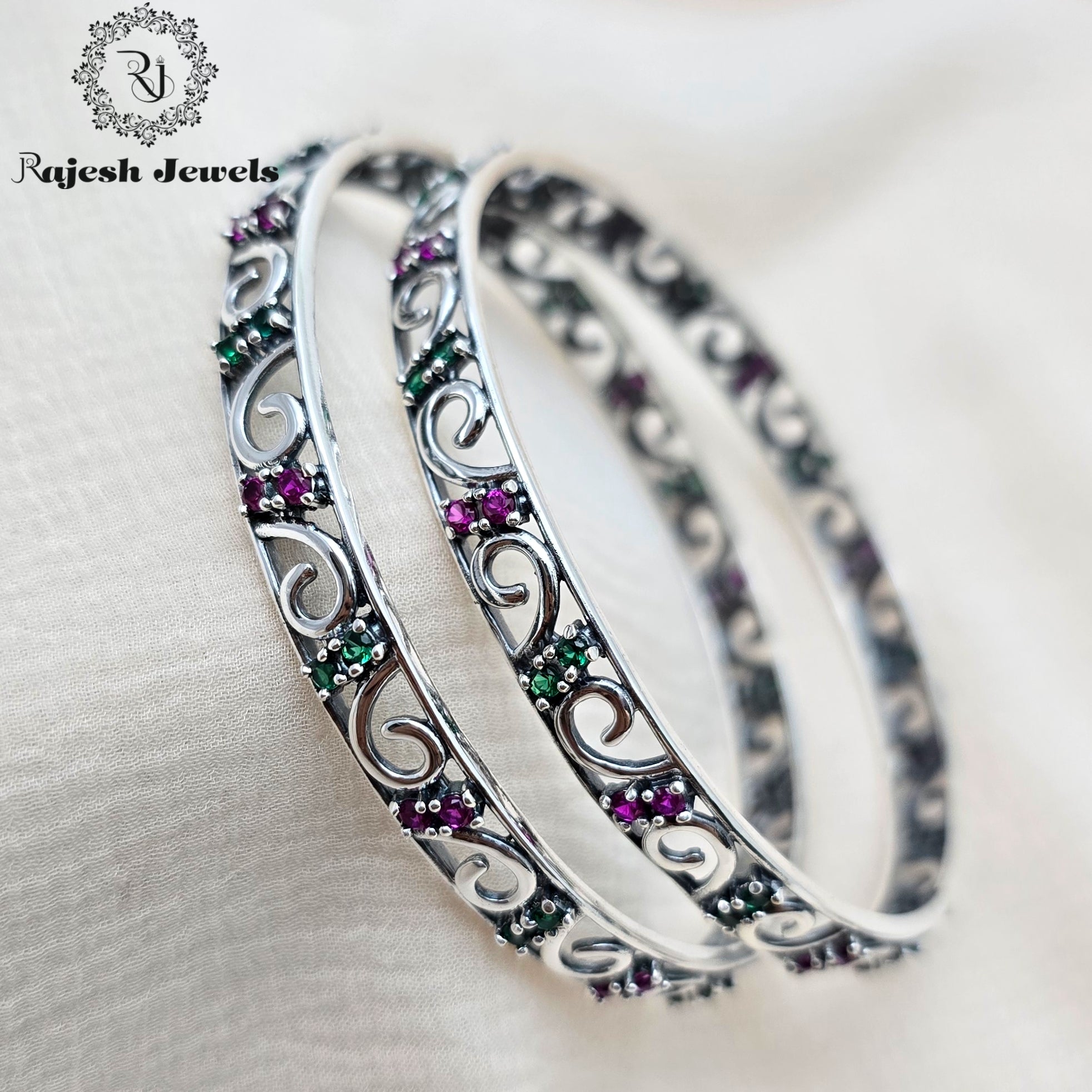 Splendid Cz Oxidised Filigree Bangle Size - 2.6