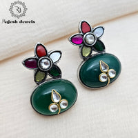 Navrathan Kundan Oxidised Earrings