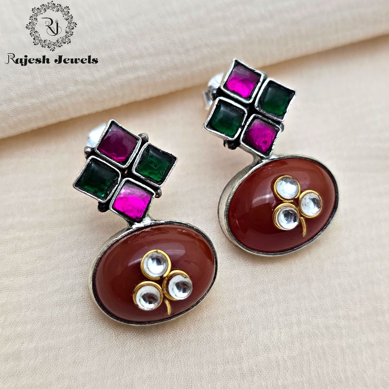 Vibrant Kundan Oxidised Earrings