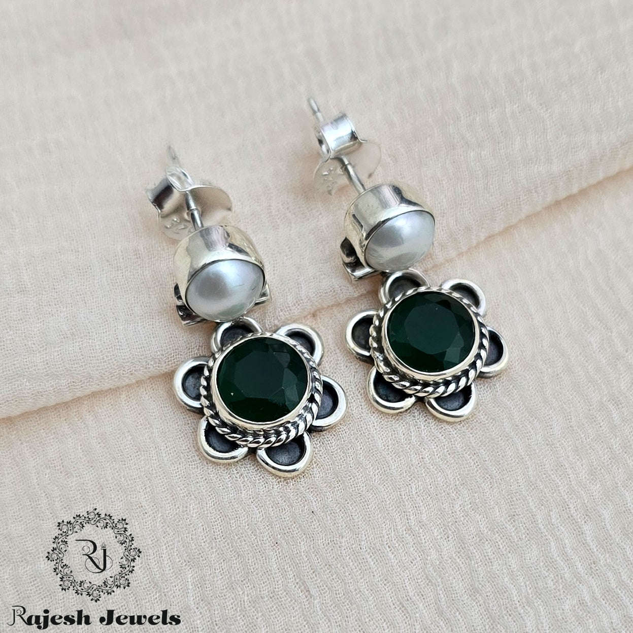 Floral Cutstone Oxidised Earrings