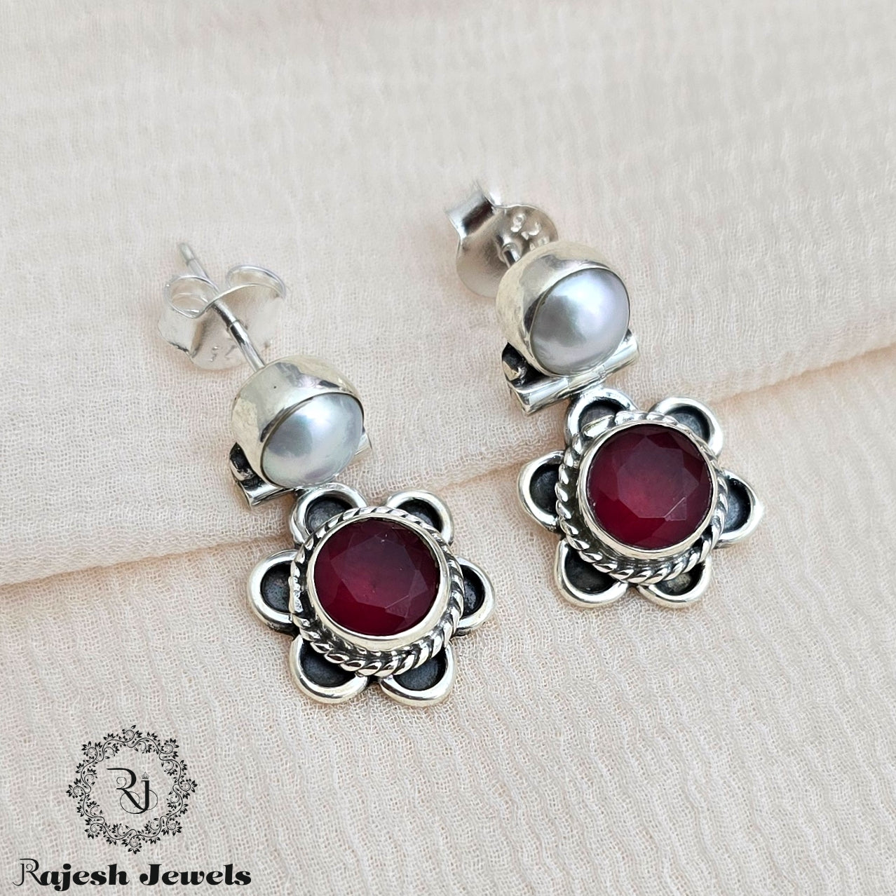 Floral Cutstone Oxidised Earrings