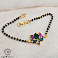 Red Green Lotus Kundan Hand Mangalsutra