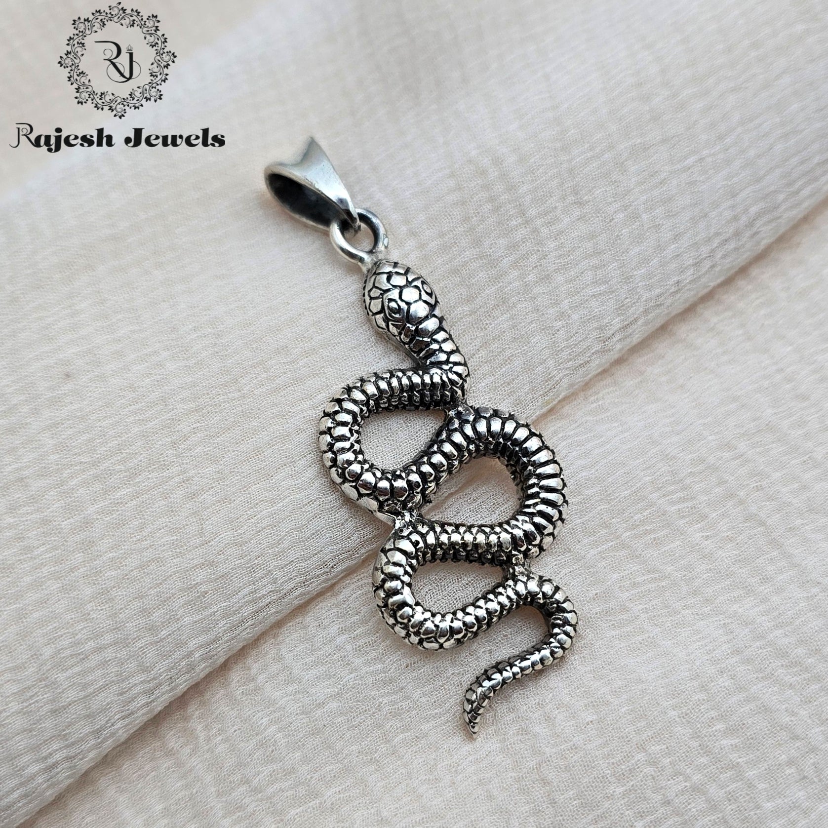 Snake Oxidised Silver Pendant