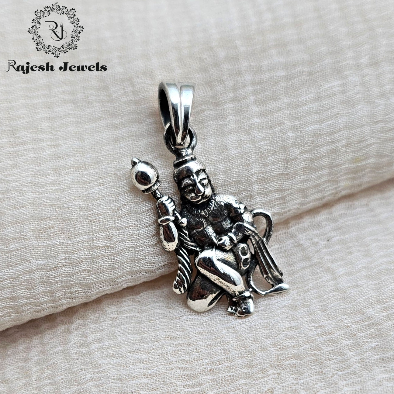 Anjaneya Oxidised Silver Pendant