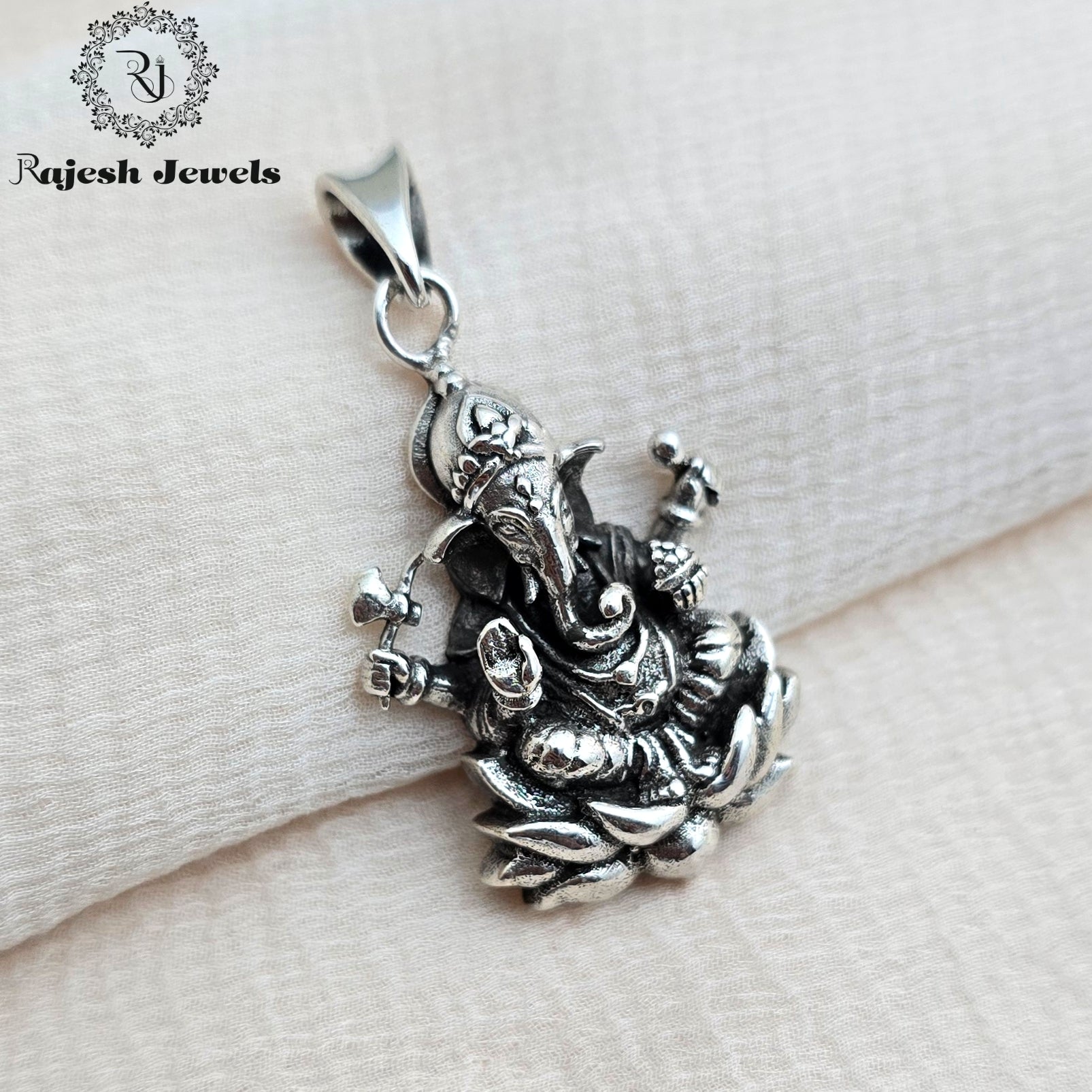 Ganesha Oxidised Silver Pendant