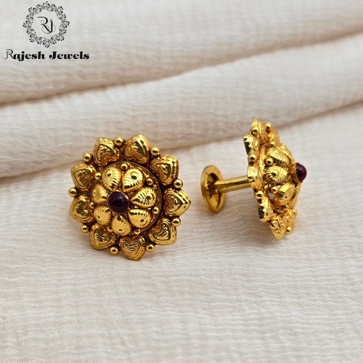 Floral Gold Plated South Screw Earrings