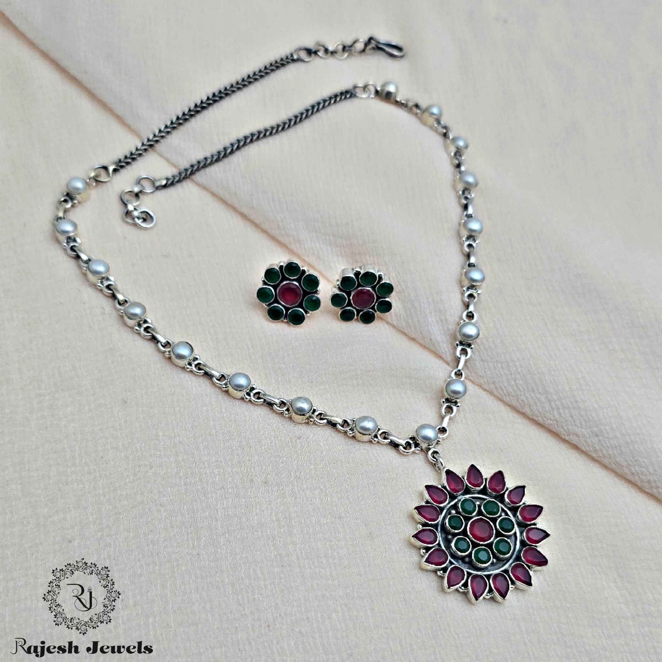 Floral Multi Coloured Oxidised Necklace