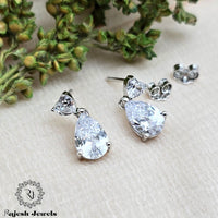 Teardrop Cz Stud Hanging Earrings