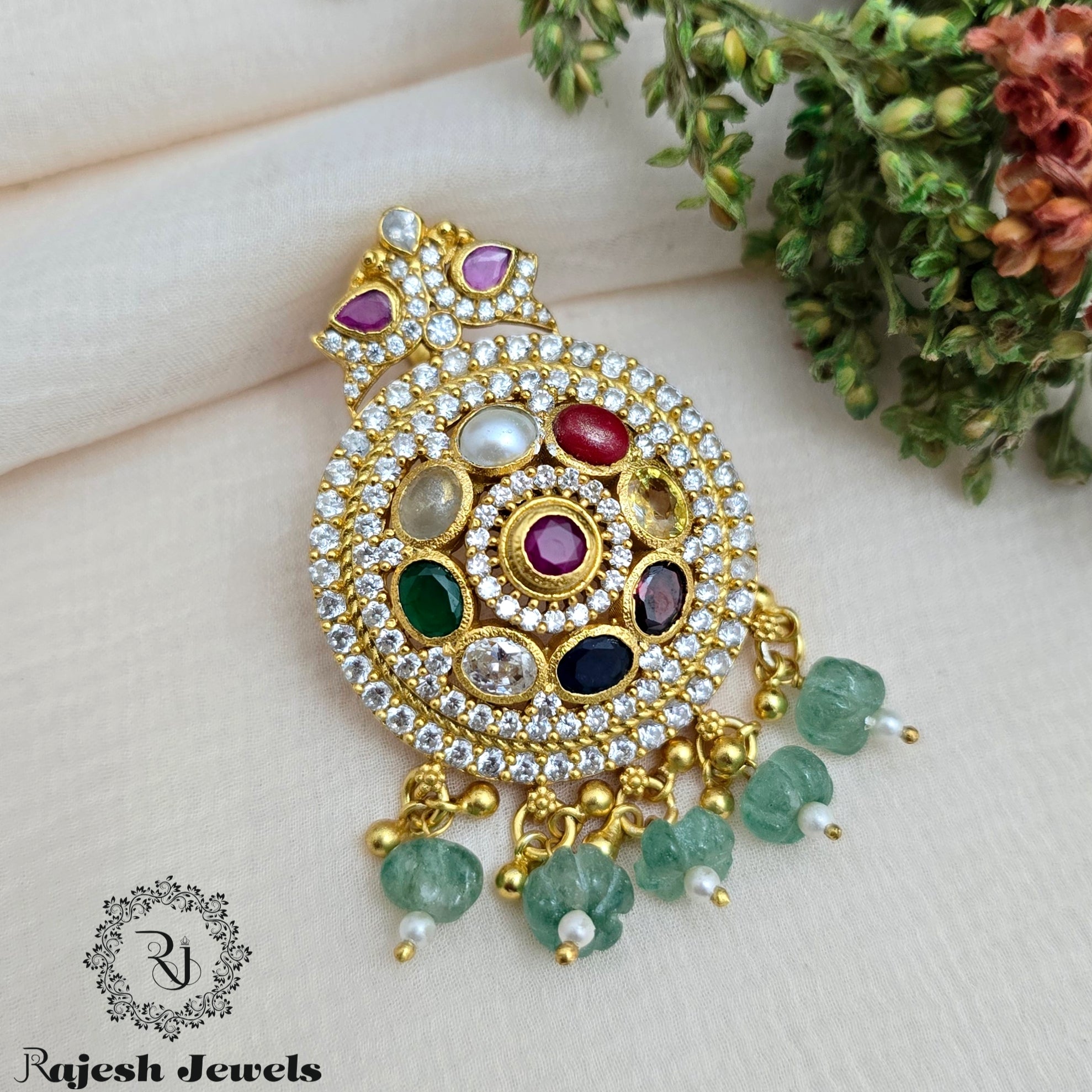 Amazing Peacock Navrathan Pendant