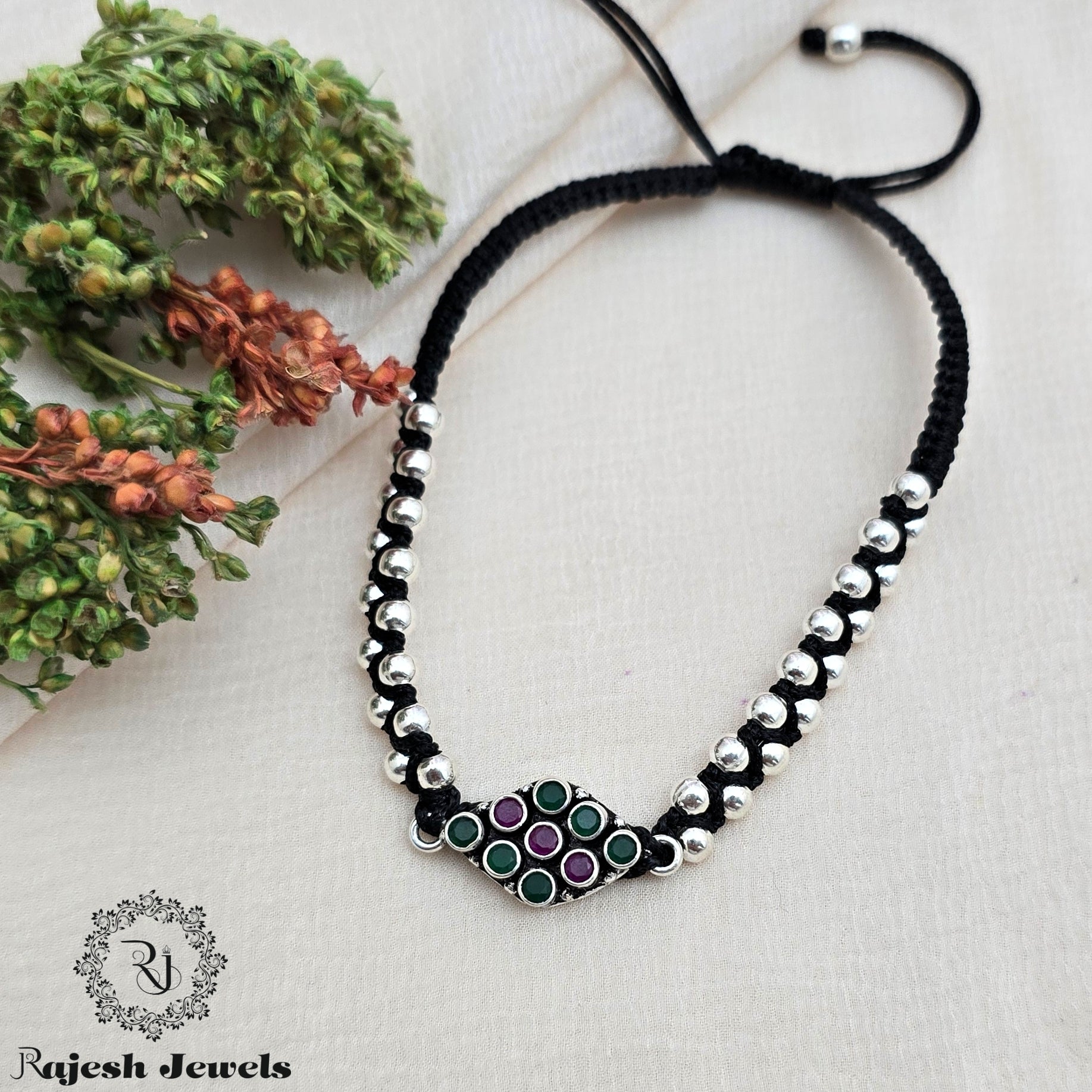Vibrant Balled Black Theard Nazariya Anklet