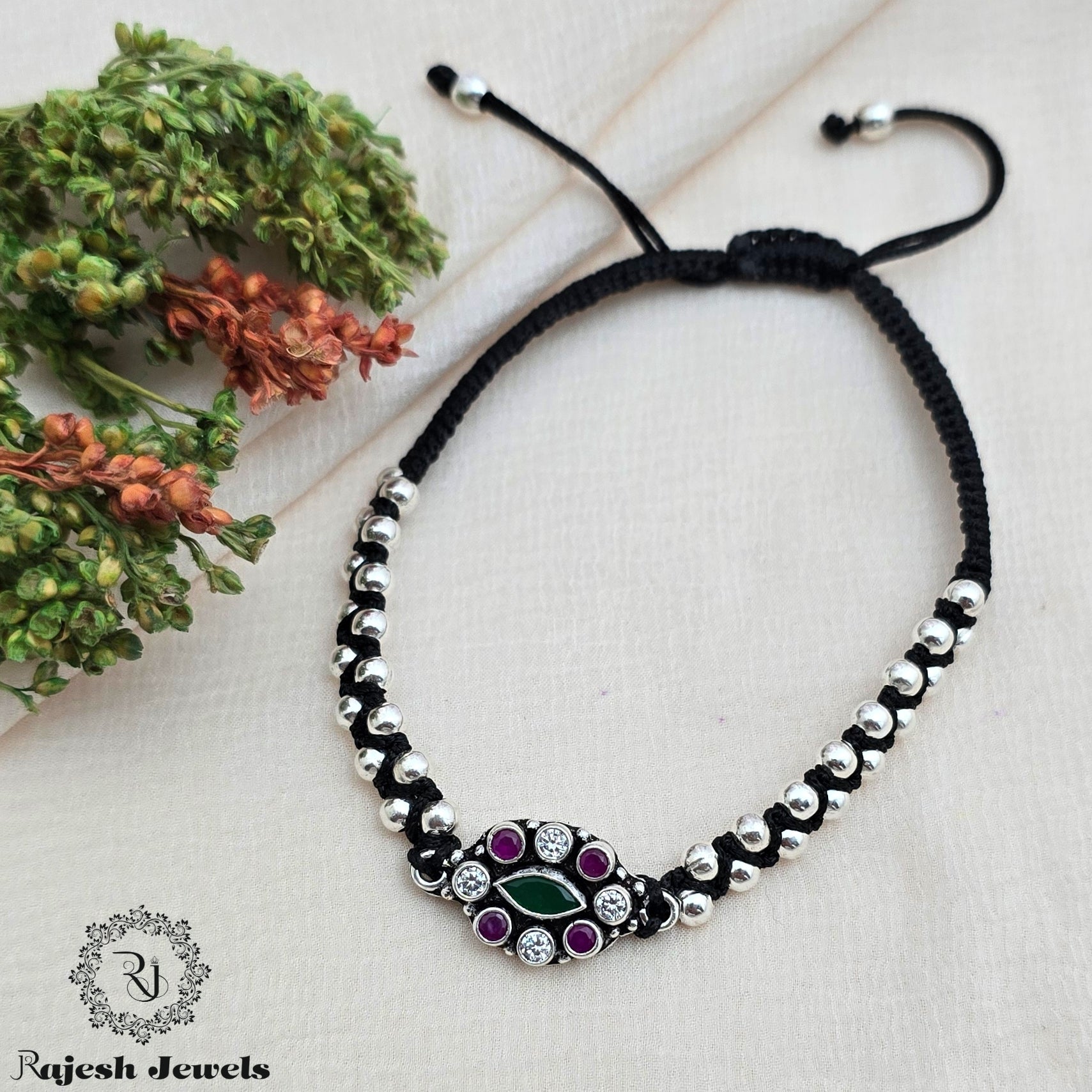 Electrifying Balled Black Theard Nazariya Anklet