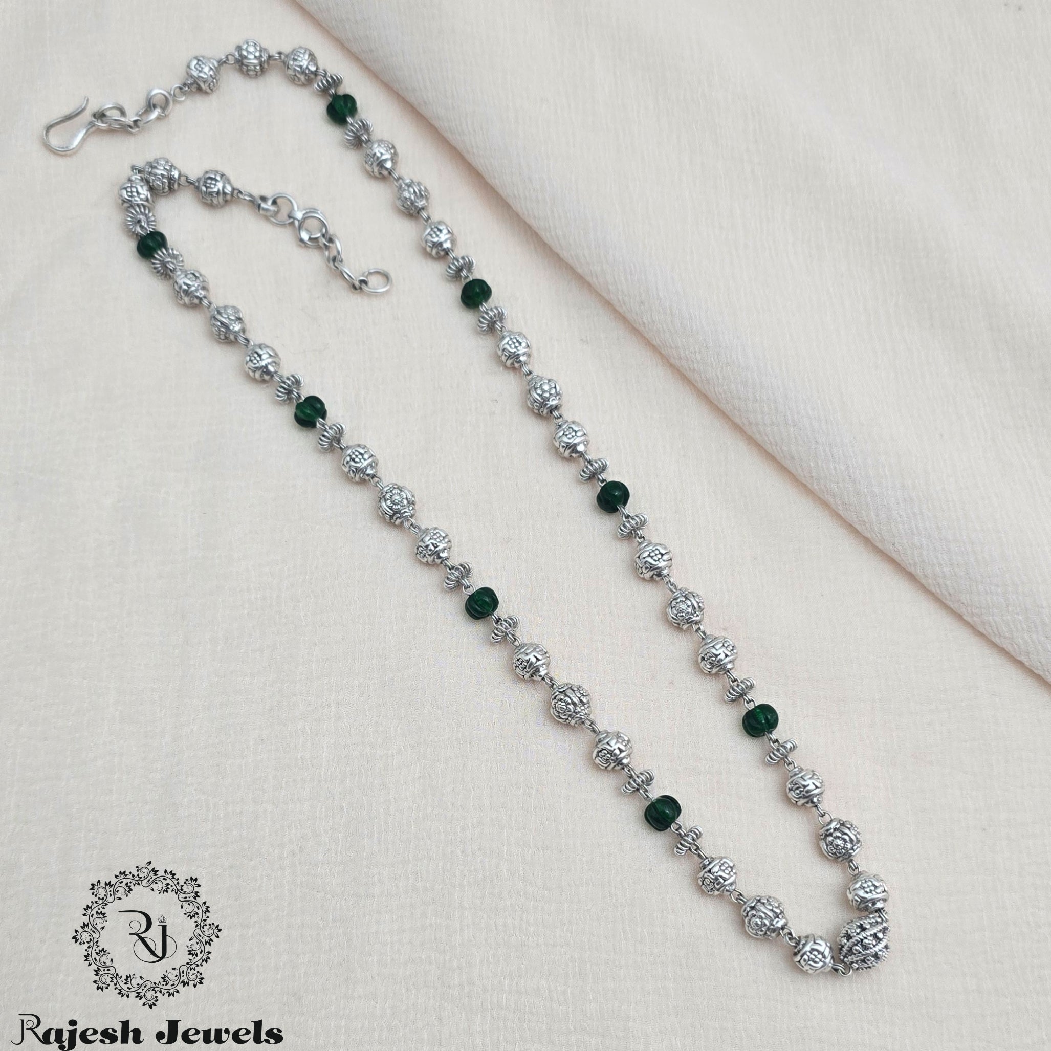 Graceful Green Beaded Oxidised Chain