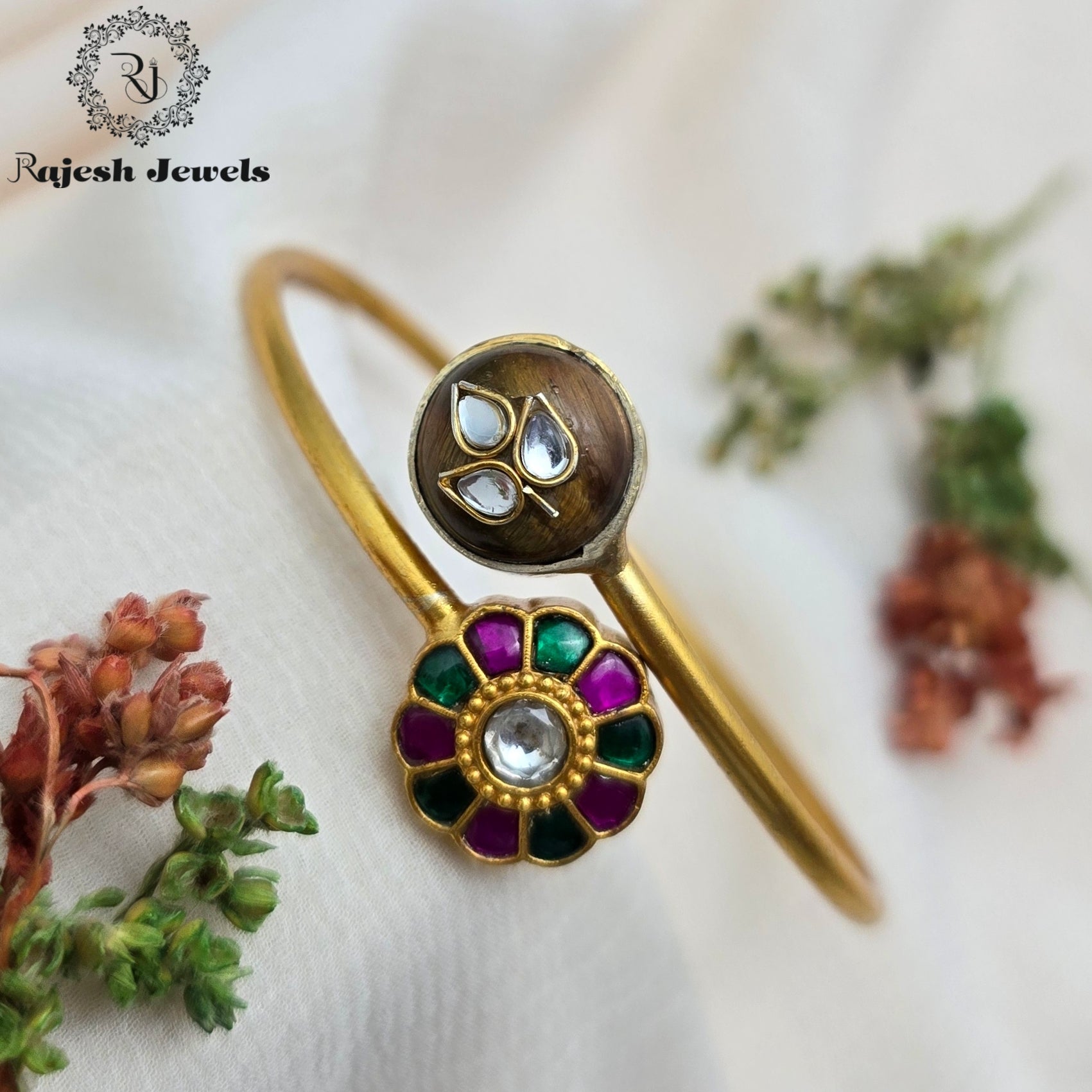 Tiger Eye Kundan Stone Hand Kada