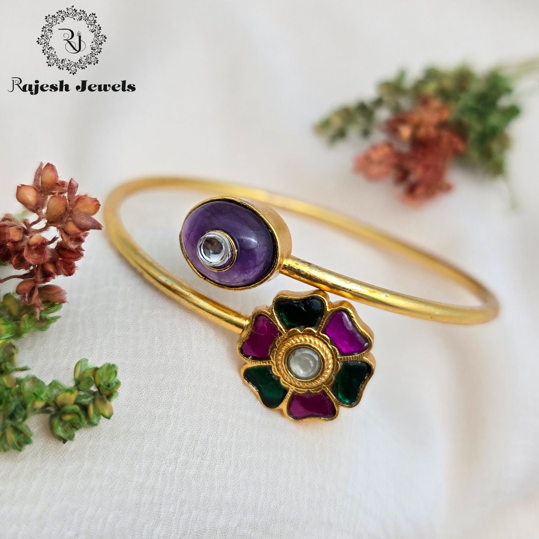 Blossomy Floral Kundan Hand Kada