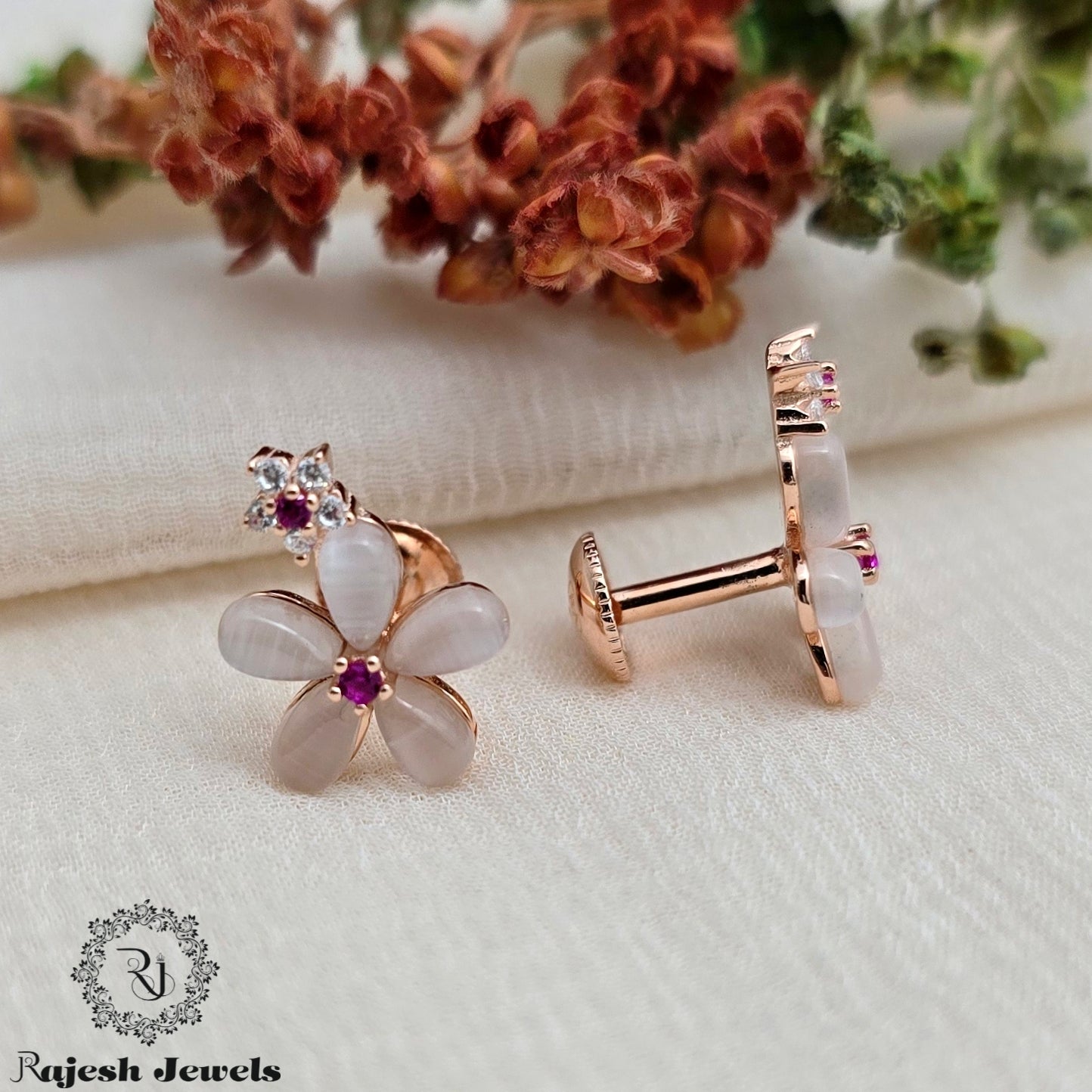 Classy Rosegold Floral South Screw Studs