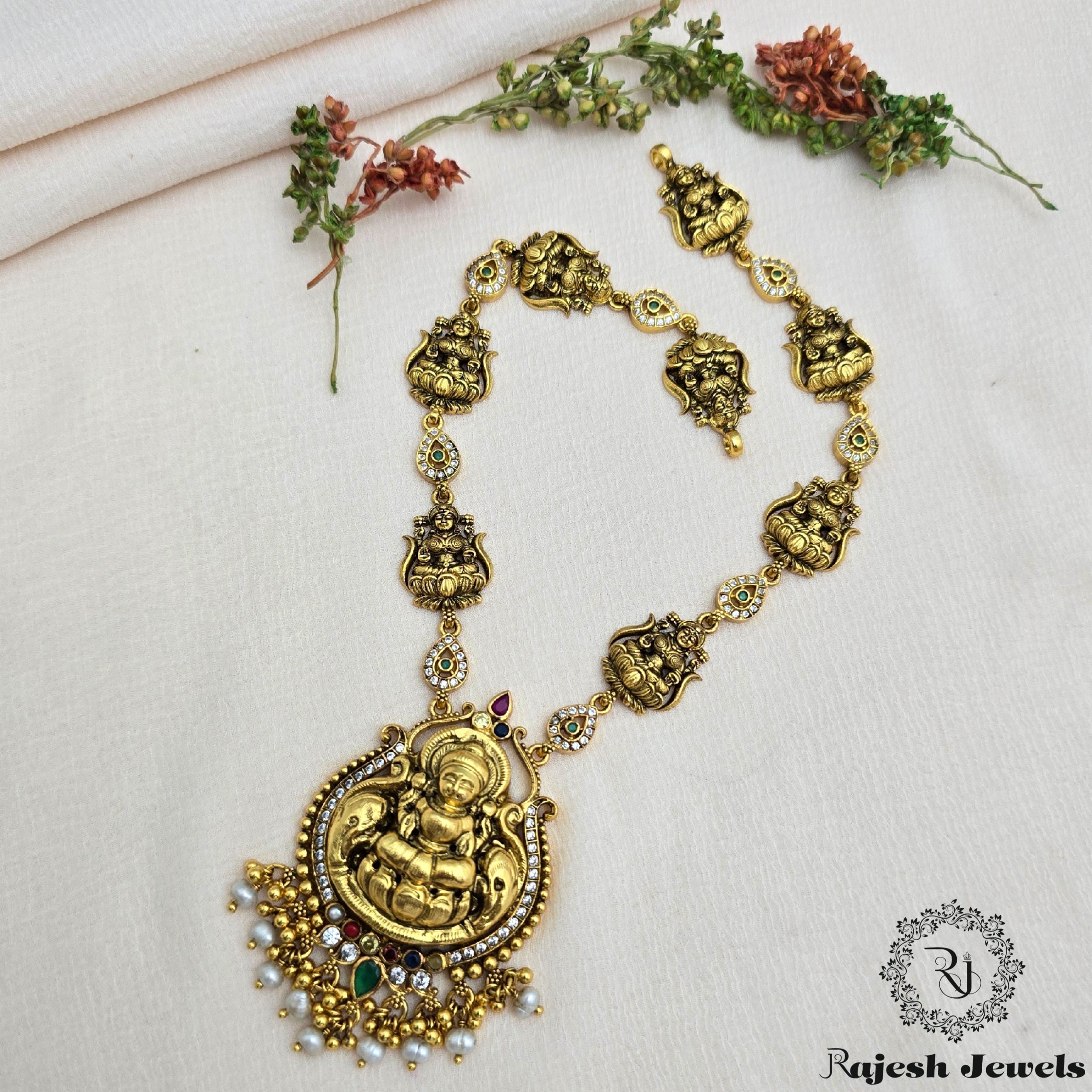 Glorious Lakshmi Nakshi Navrathan Necklace