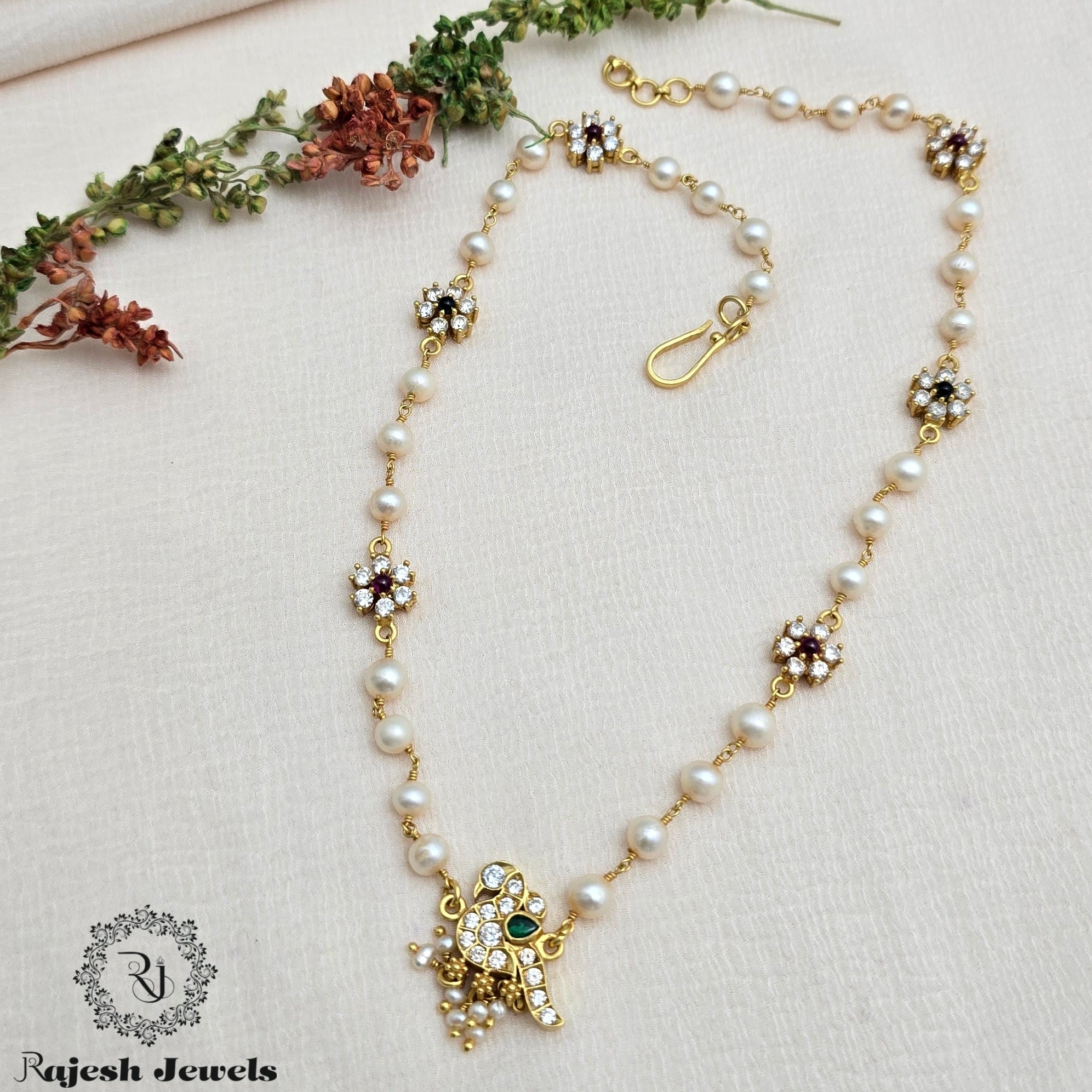 Sleek Pearl Peacock Gold Plated Neckpiece