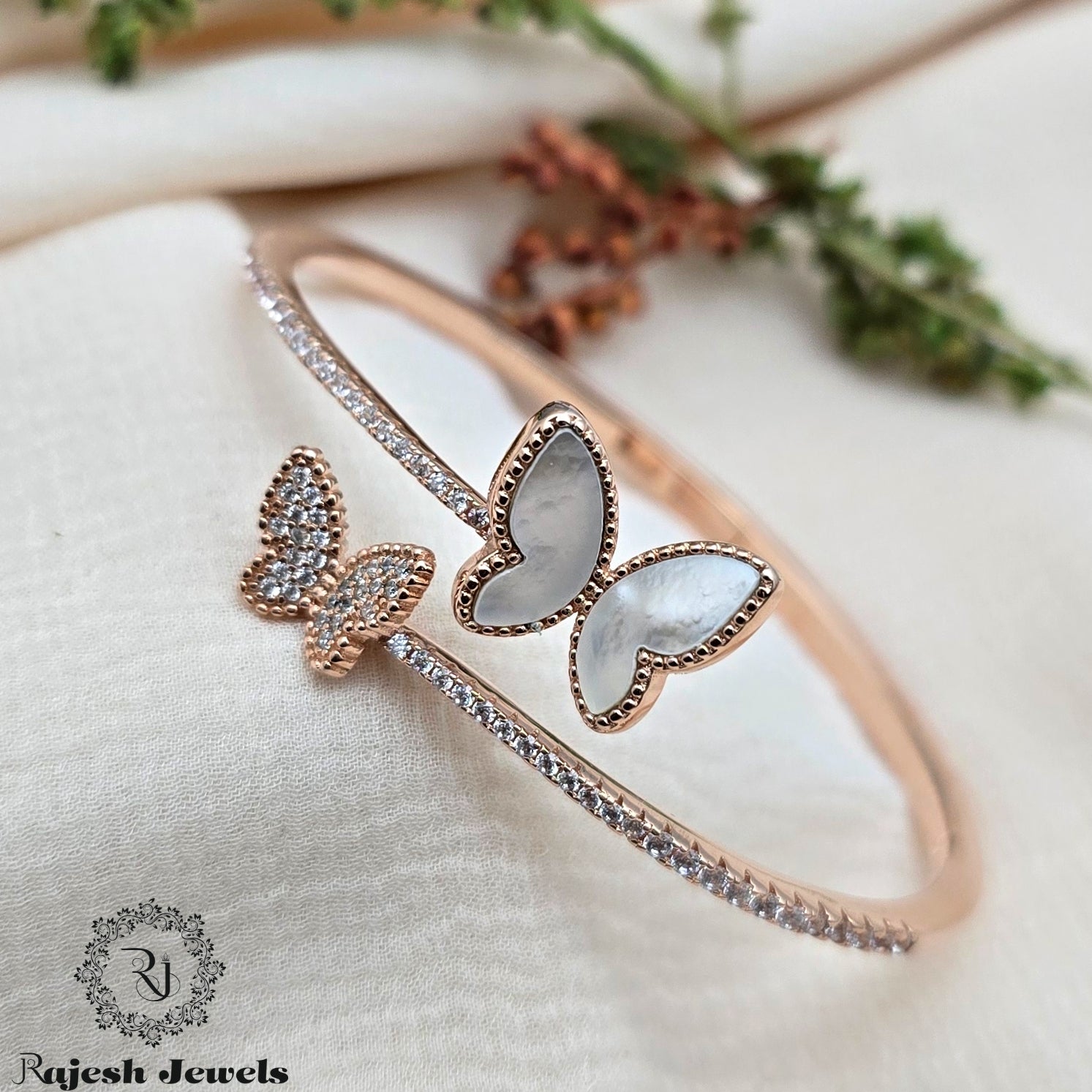 Dual Butterflies Rosegold Hand Kada