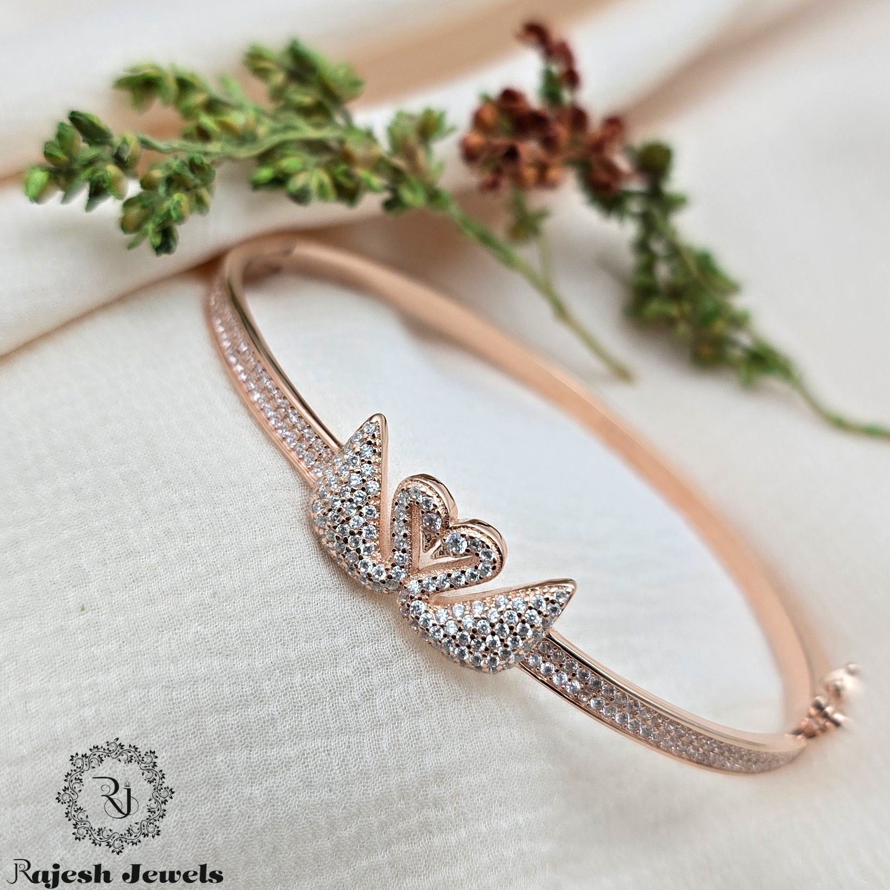 Love Birds Cz Rosegold Hand Kada