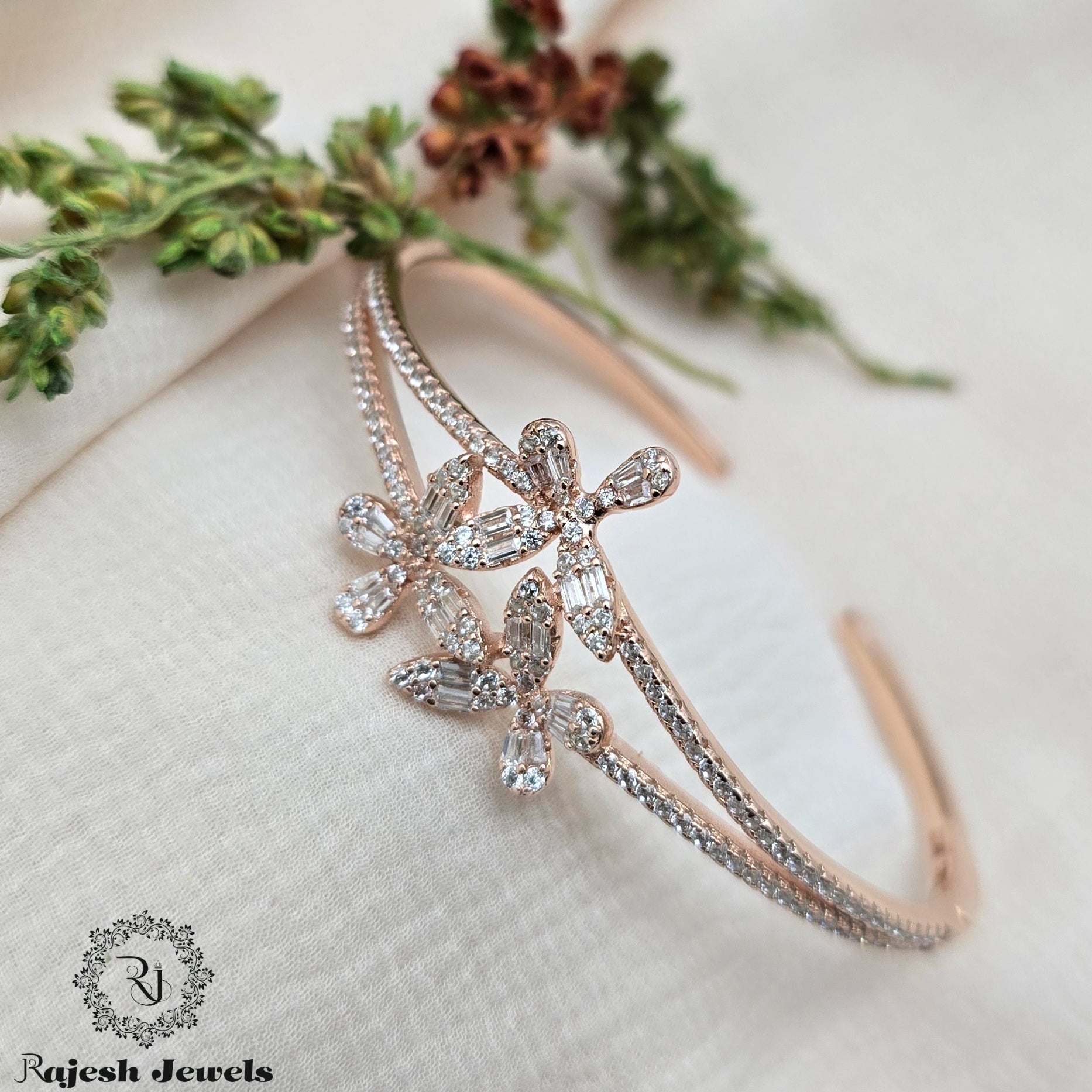 Triplet Floral Cz Hand Kada