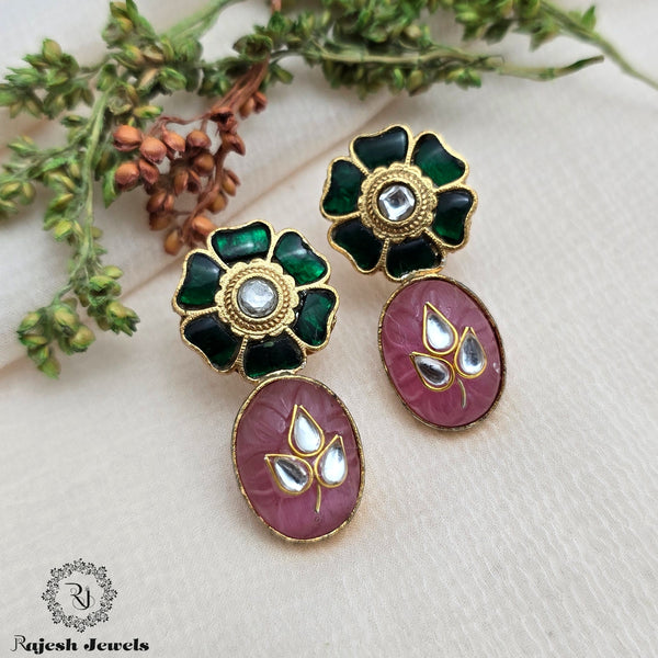Cute Peach Kundan Gold Plated Earrings