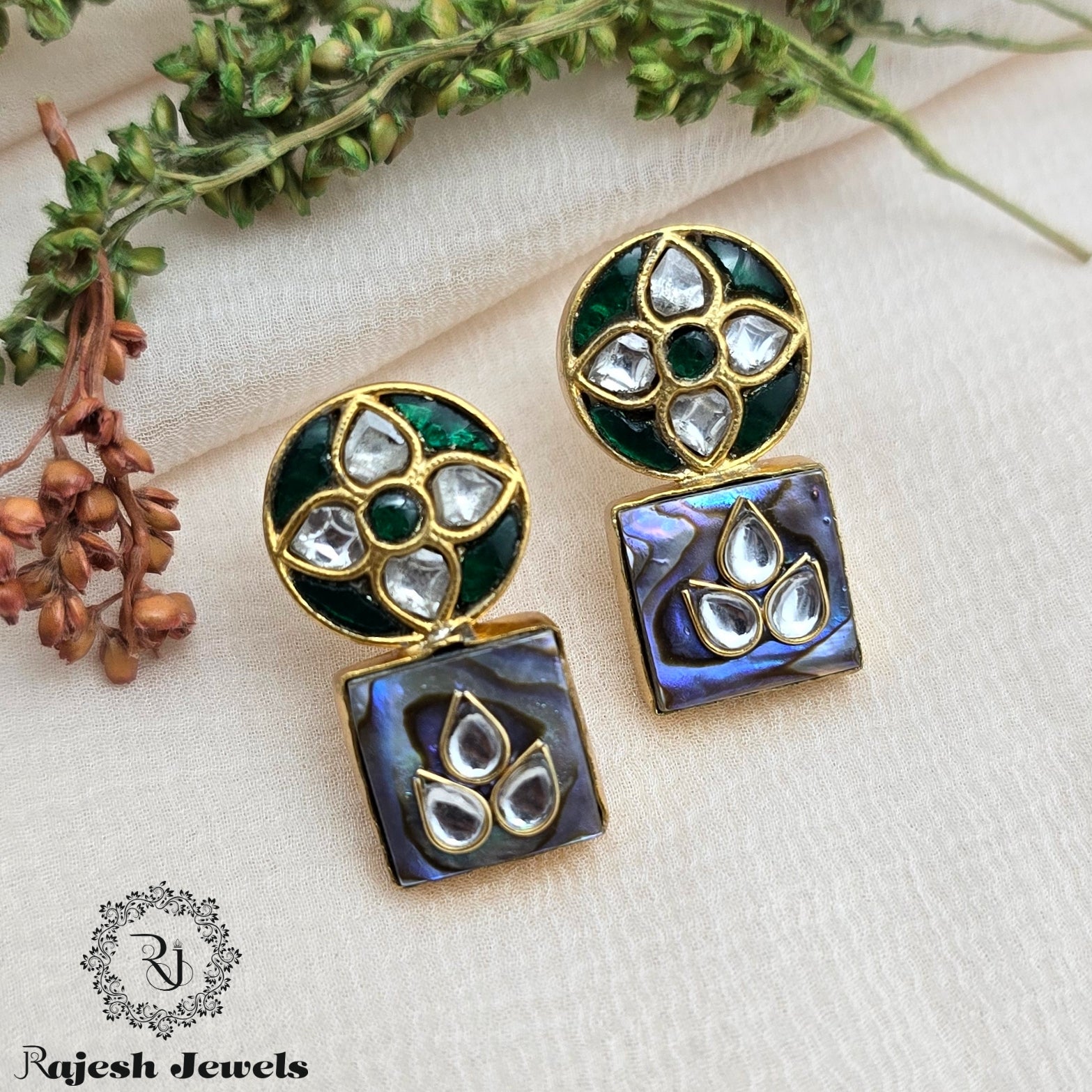 Sea Green Kundan Gold Plated Earrings