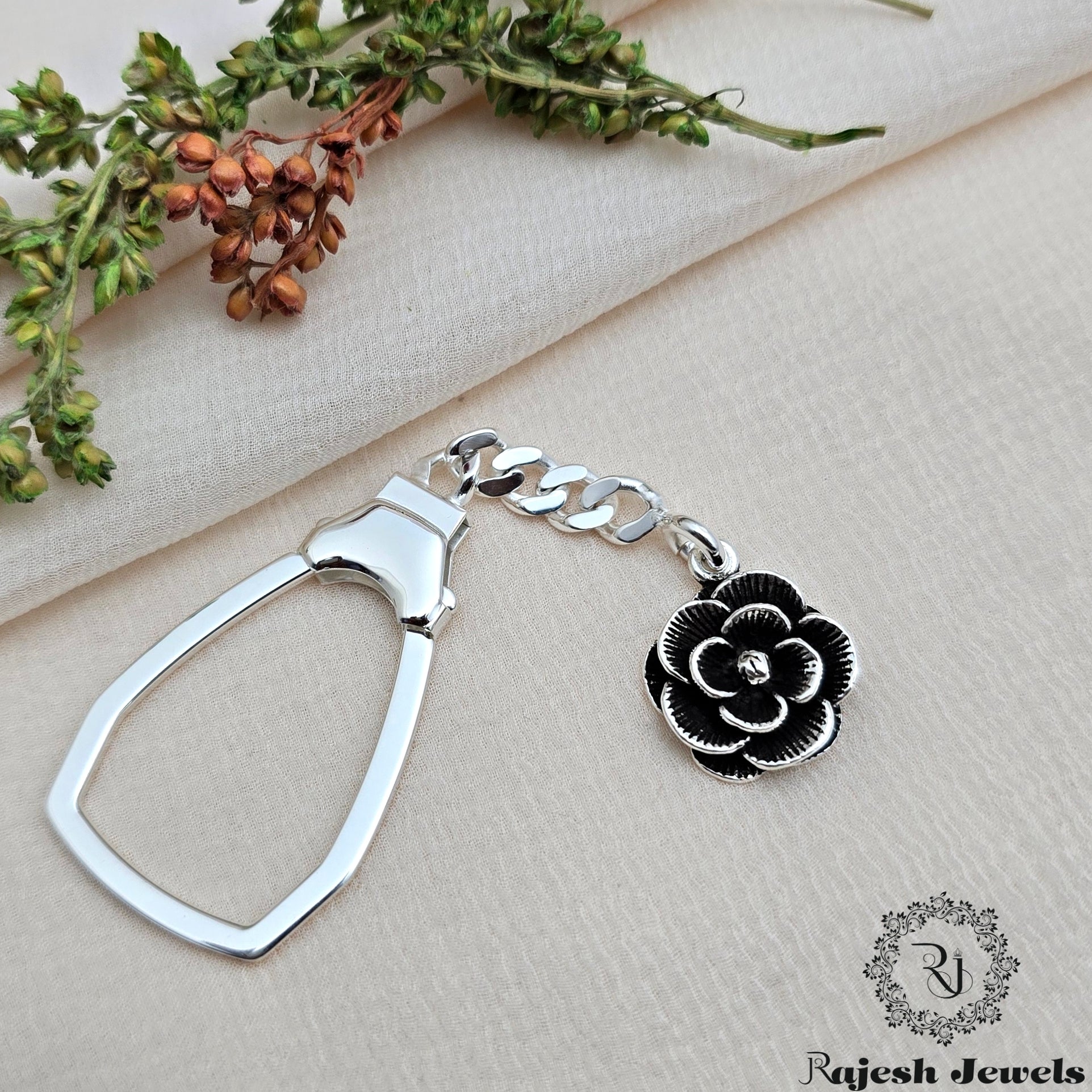 Floral Silver Key Chain