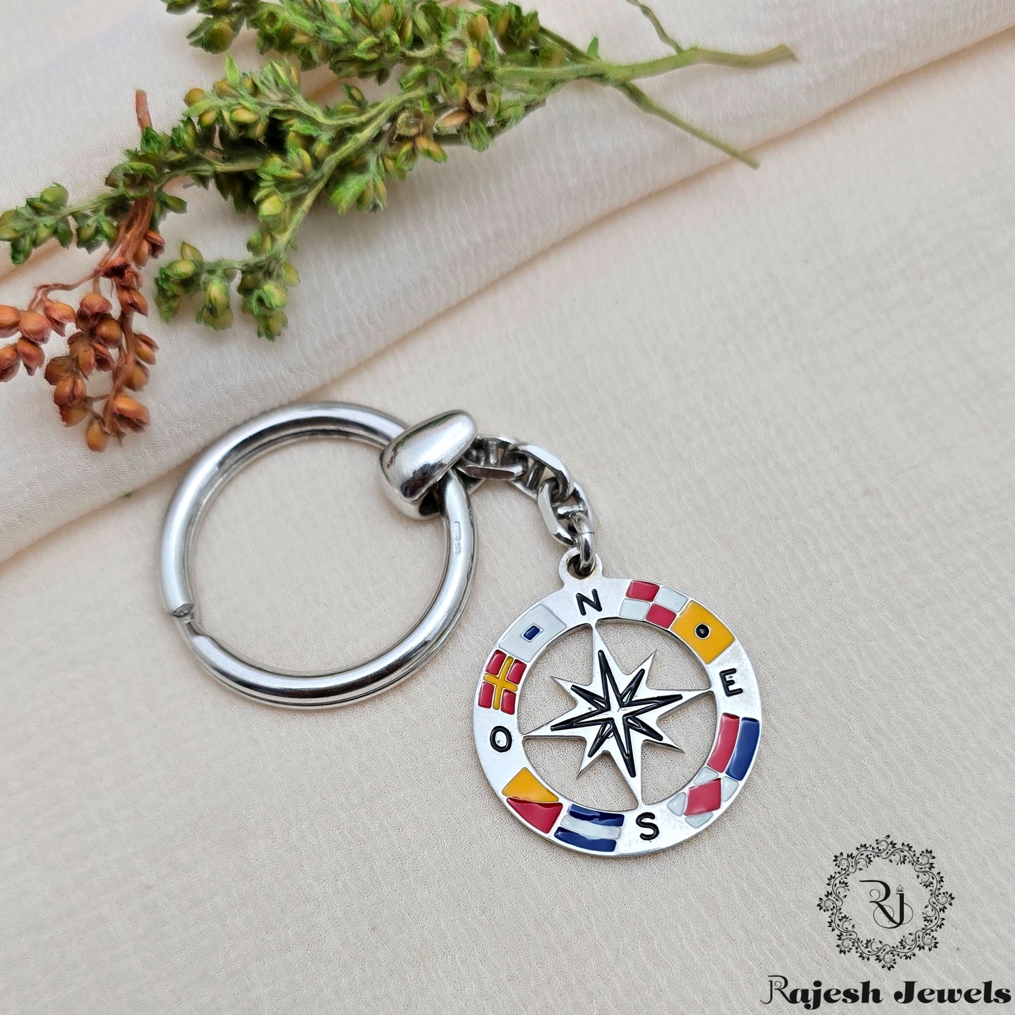 Compass Silver Key Chain