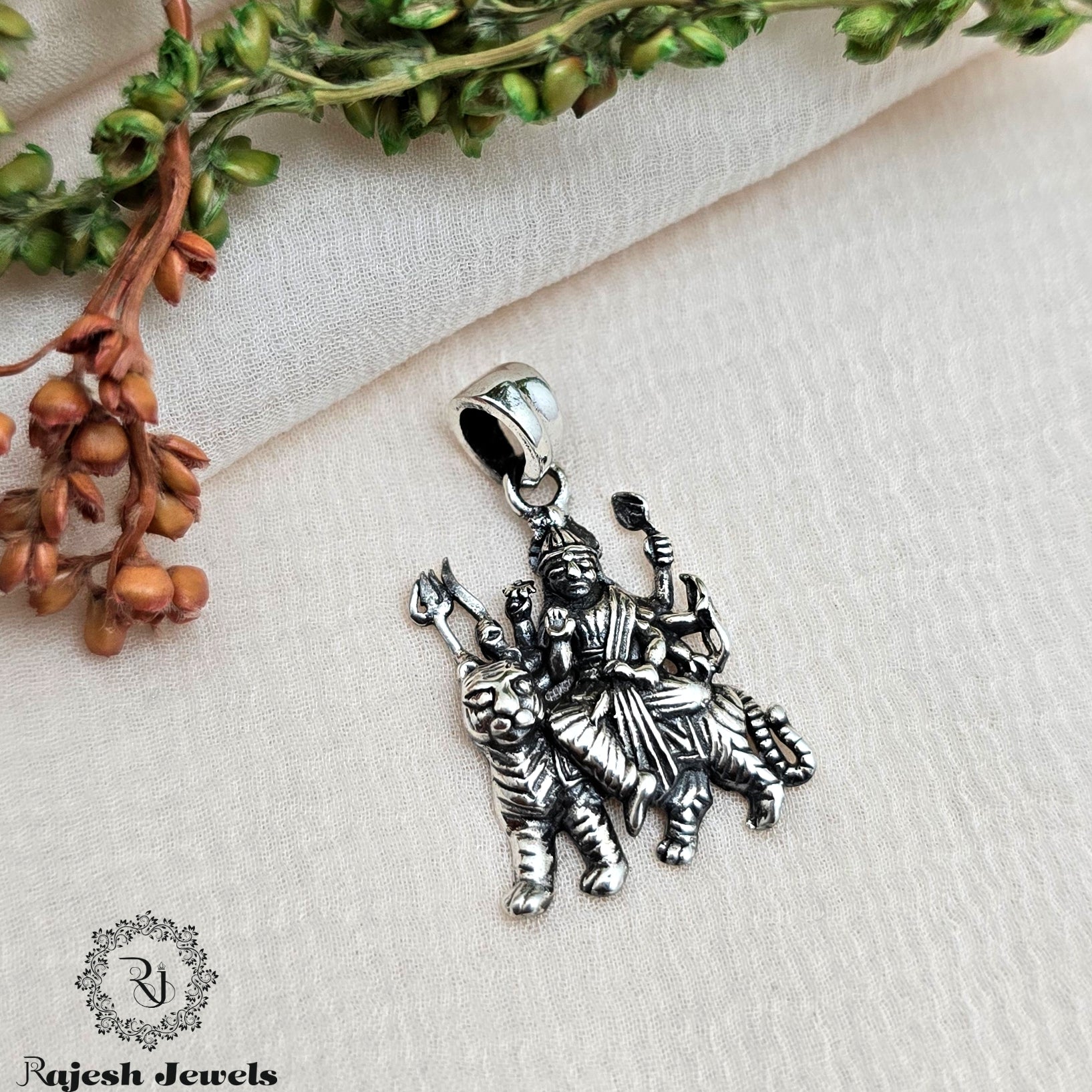 Maa Durga Silver Pendant