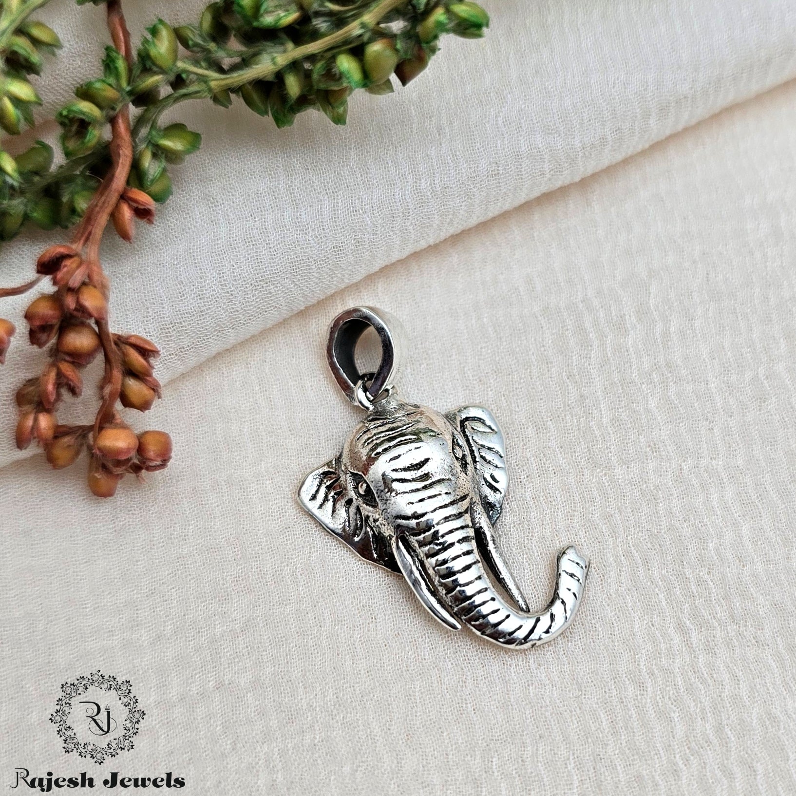 Tusker Silver Oxidised Pendant