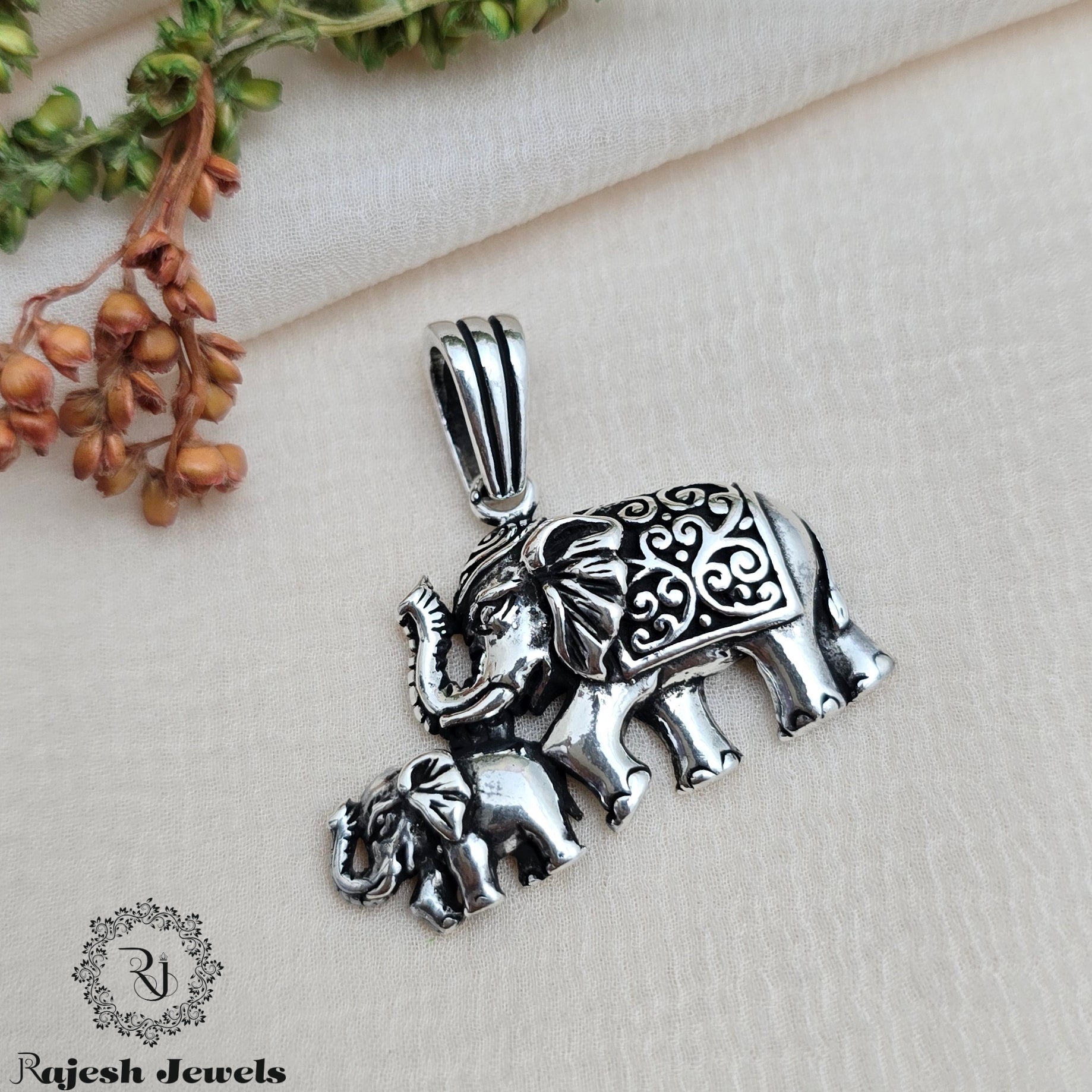 Adorable Elephant Silver Oxidised Pendant