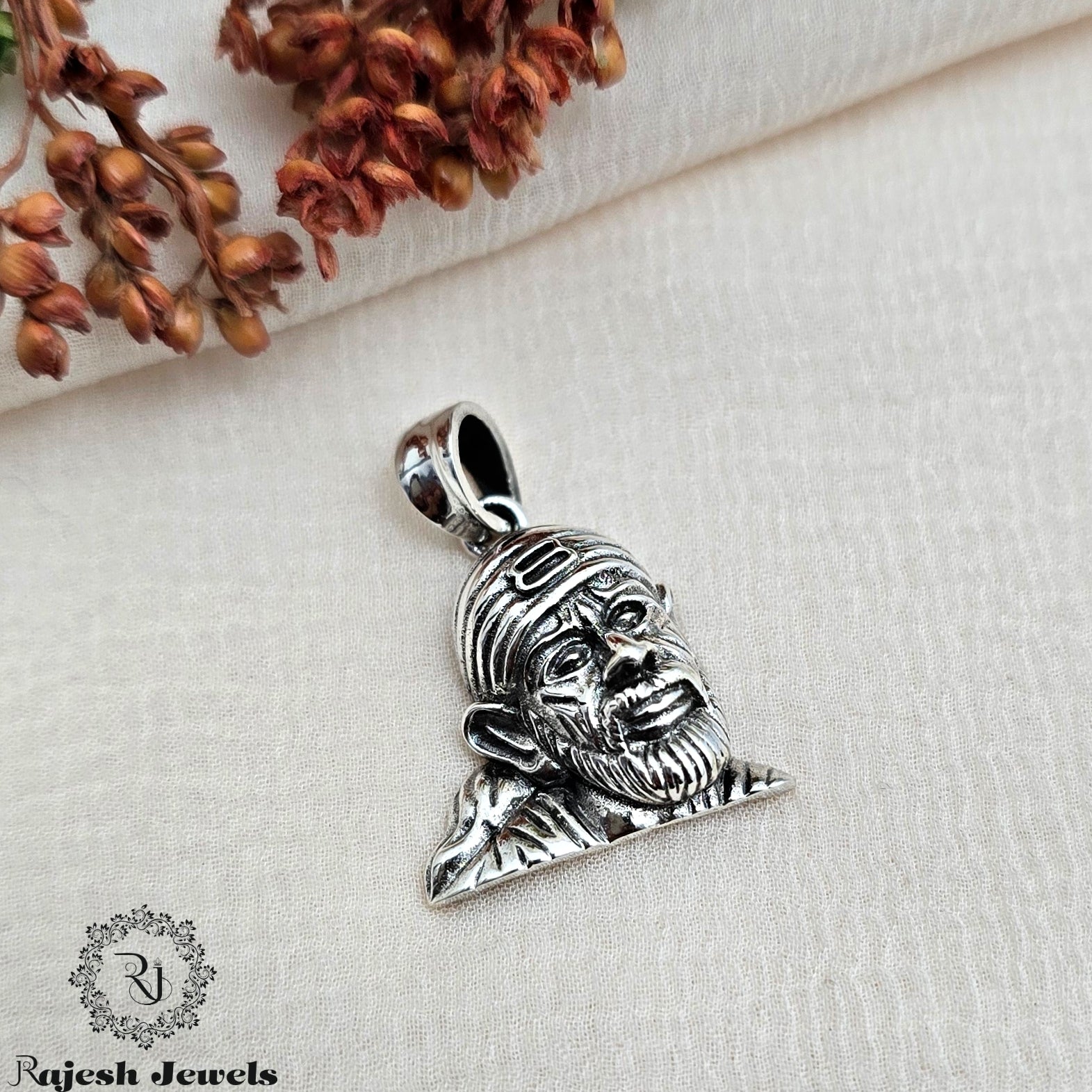 Sai Baba Oxidised Silver Pendant