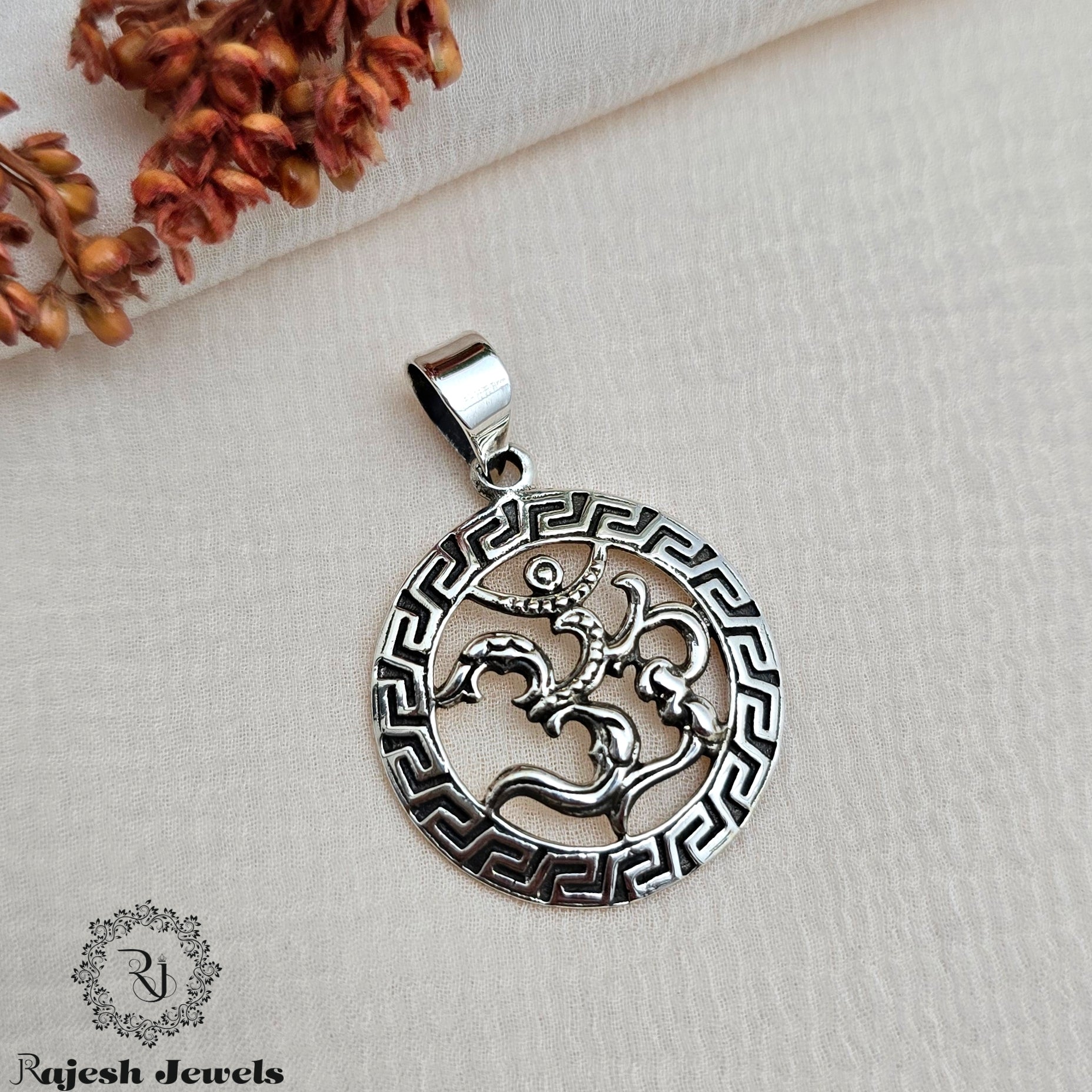 Furious Om Oxidised Silver Pendant
