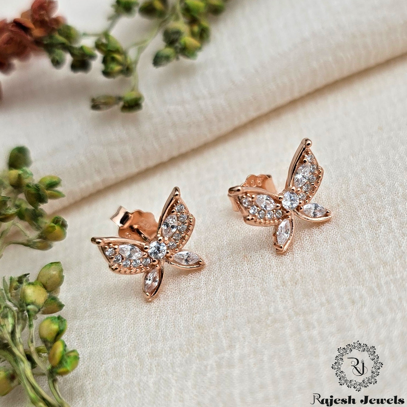 Astethic Butterfly Cz Rosegold Earrings