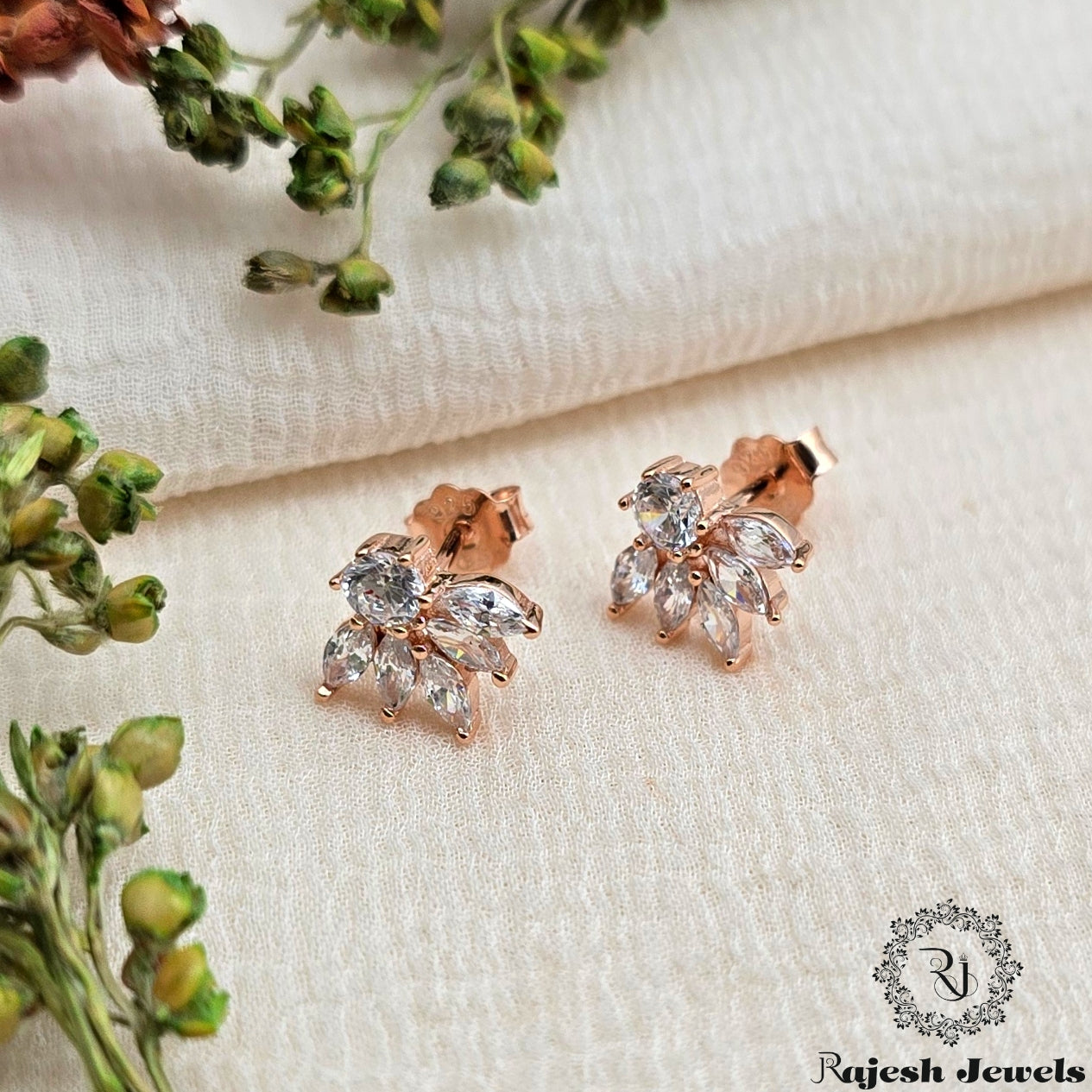 Pleasing Rosegold Cz Stud Earrings