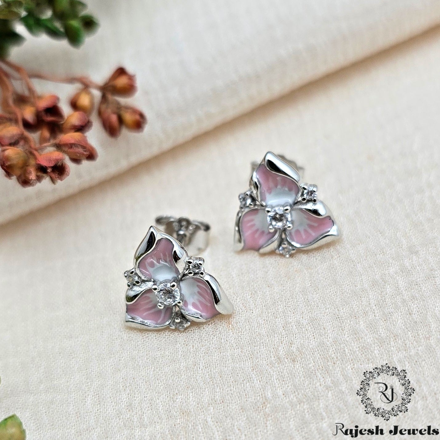 Beautiful Floral Cz Stud Earrings