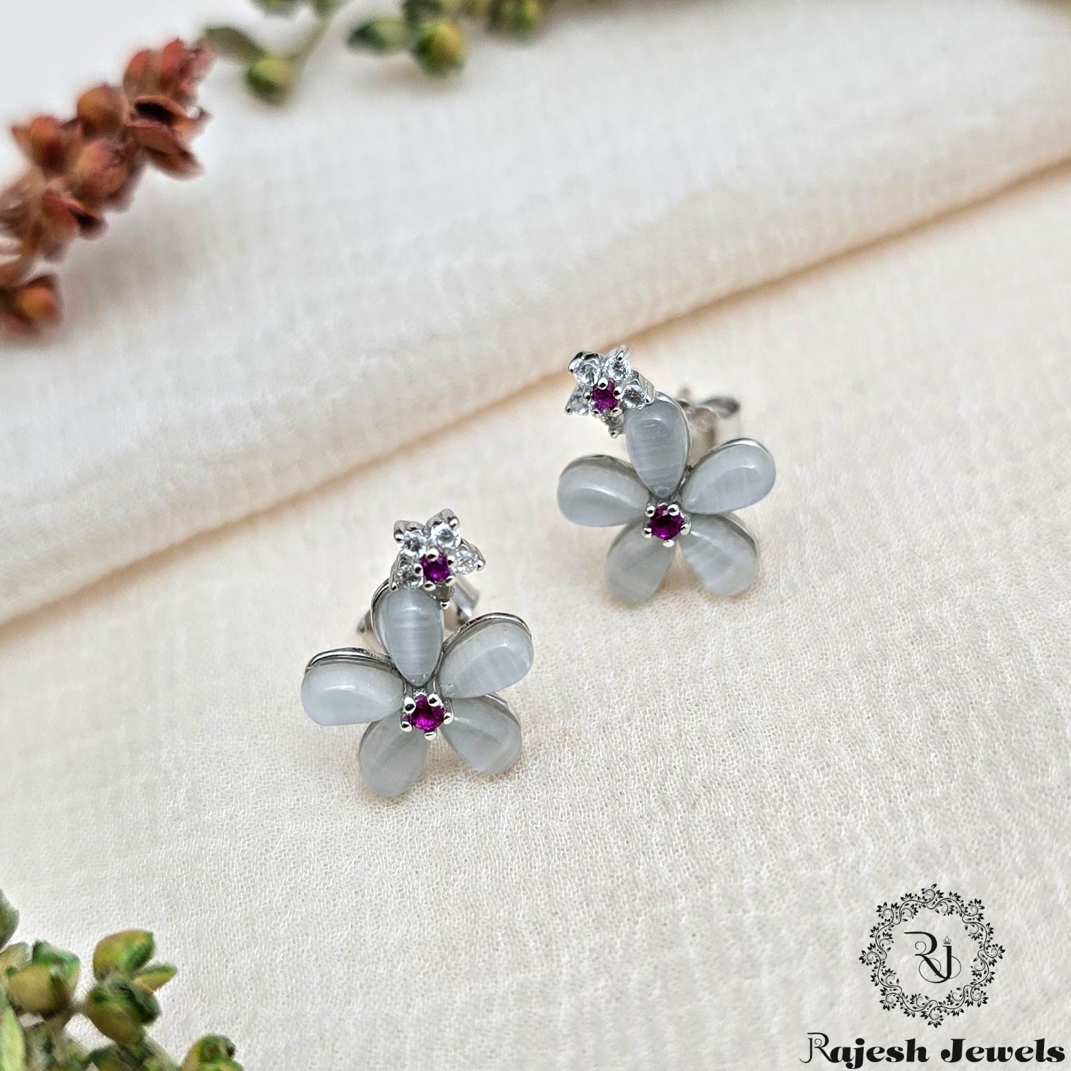Elegant Floral Cz Stud Earrings