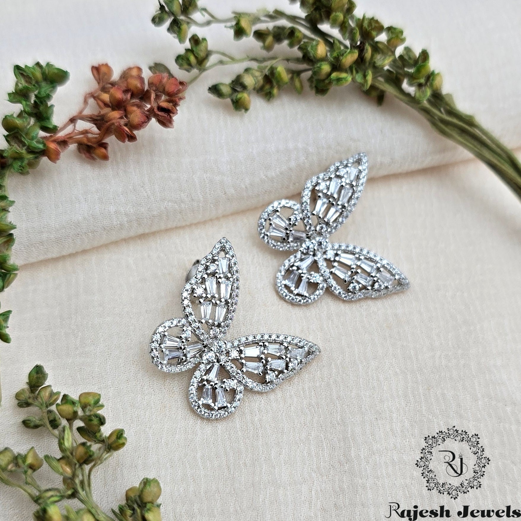 Elegant Butterfly Cz Stud Earrings