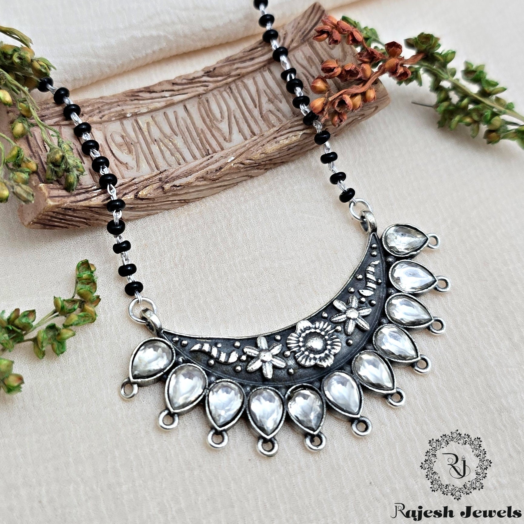 Adorable Oxidised Silver Blackbead Mangalsutra