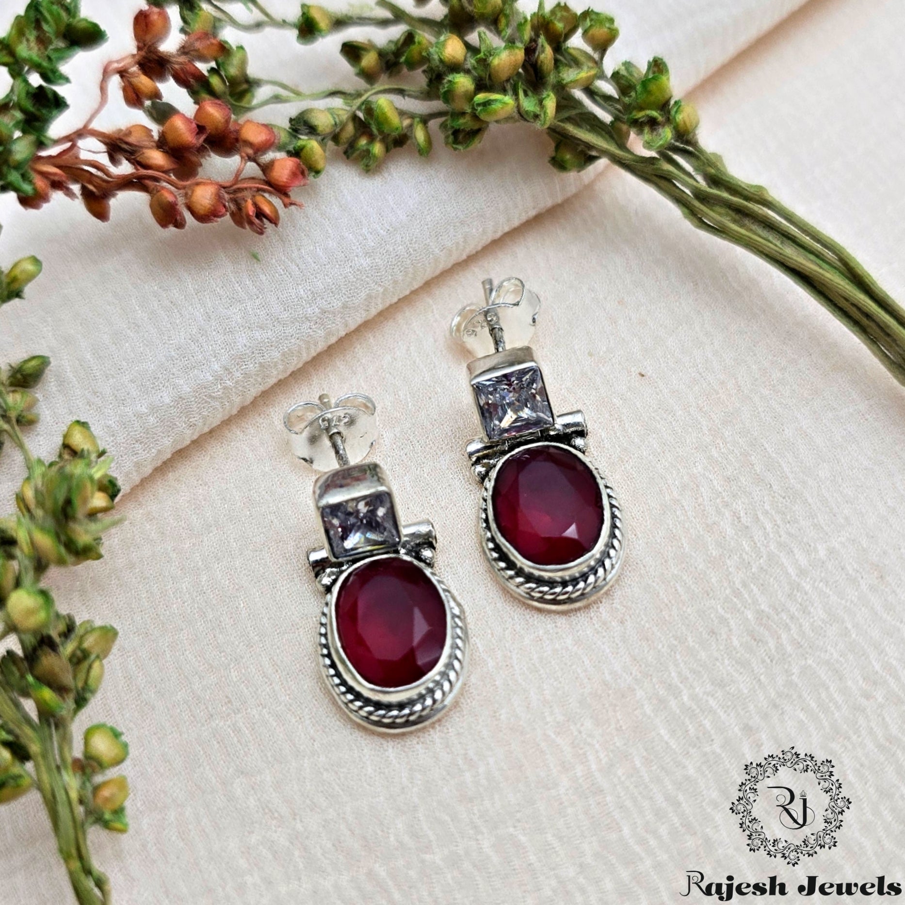 Oval Shaped Oxidised Stud Earrings