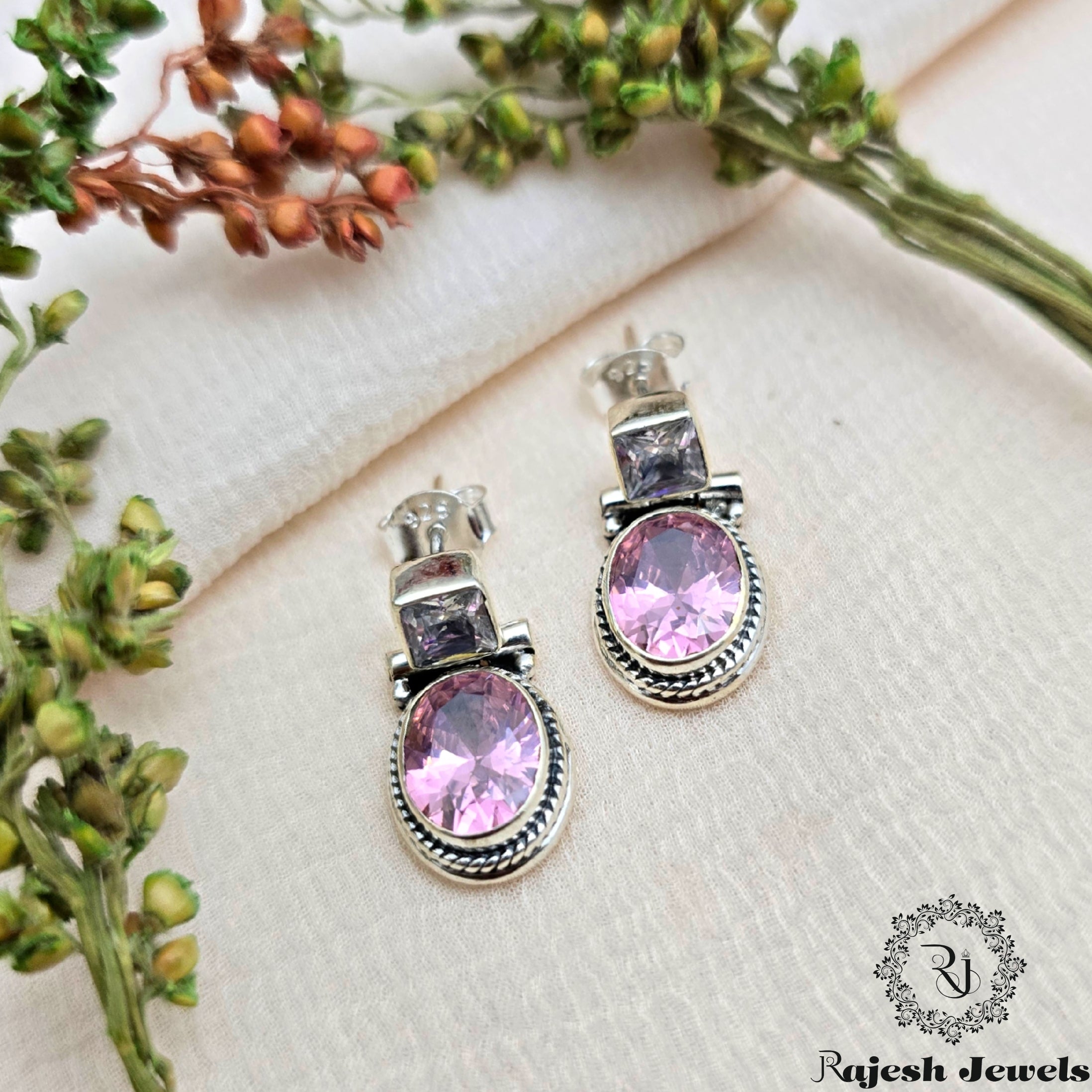 Oval Shaped Oxidised Stud Earrings