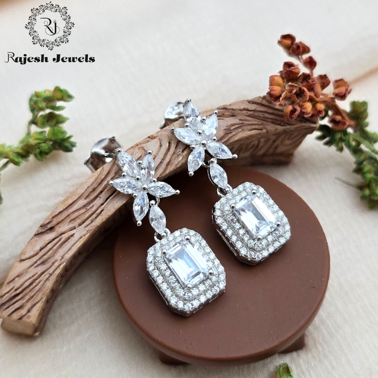 Delightful Cz Silver Hanging Earrings