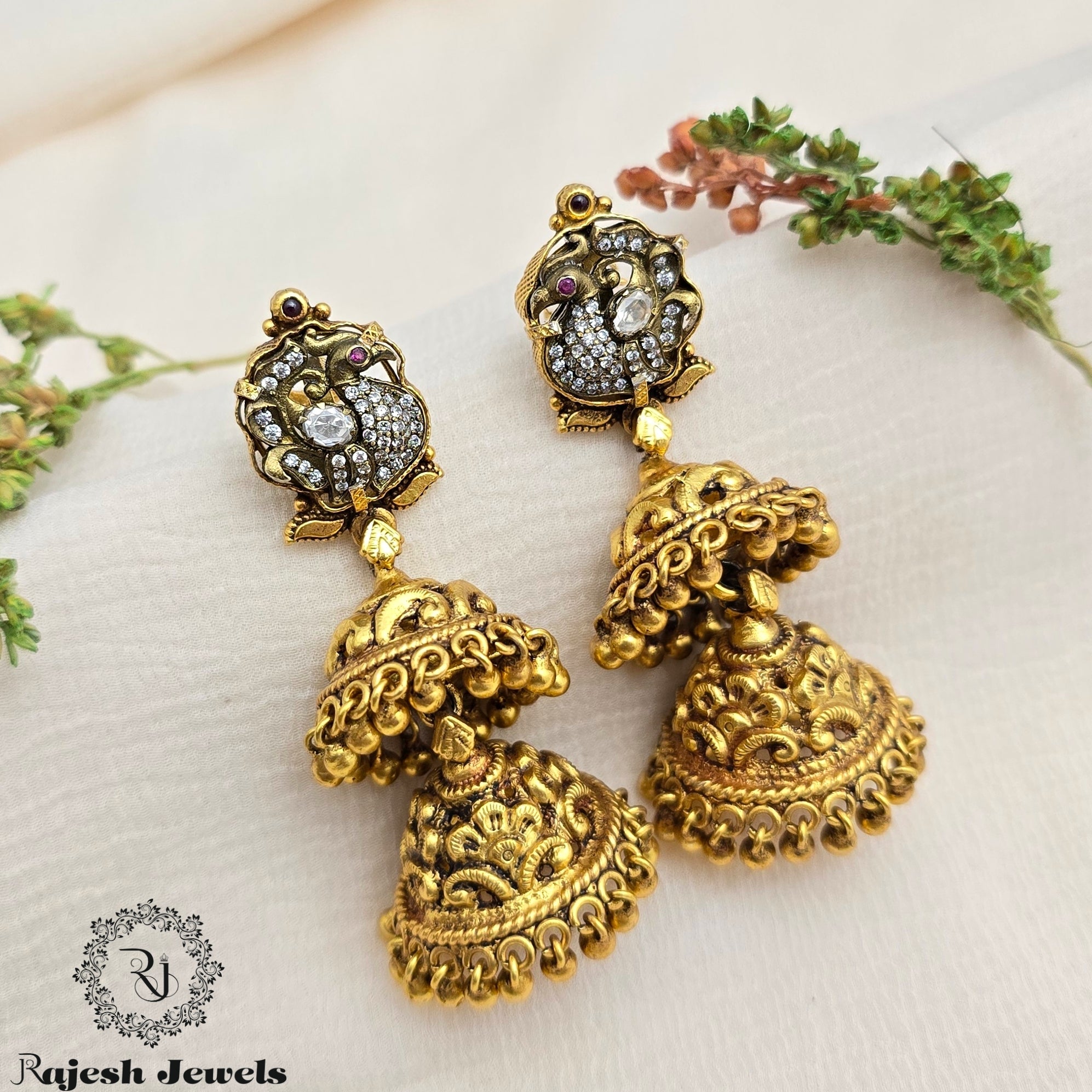 Flamboyant Moissanite Peacock Dual Jumka