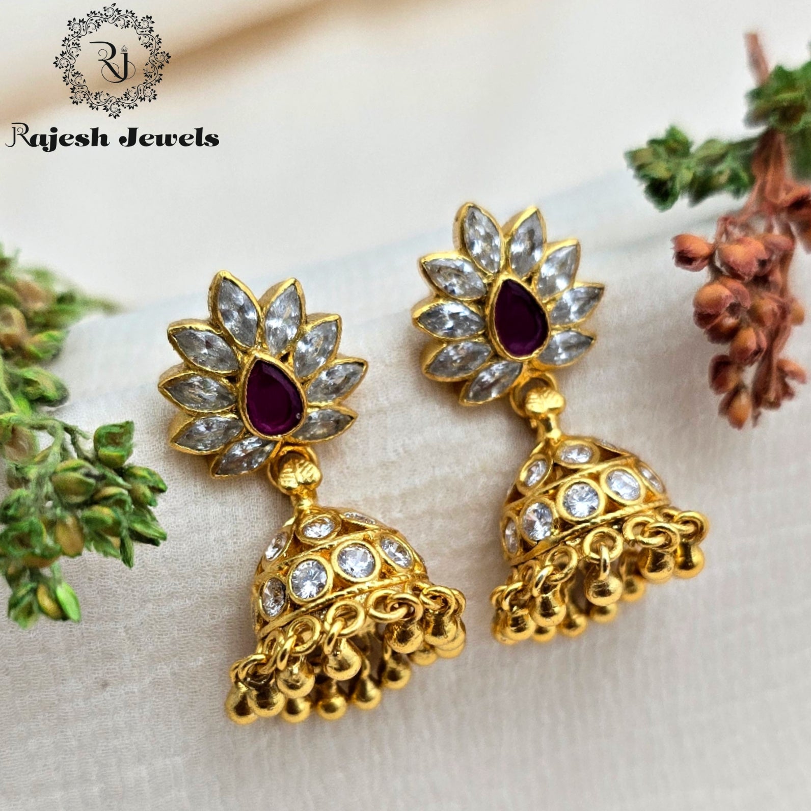 Wonderful Cz Gold Plated Silver Jumka
