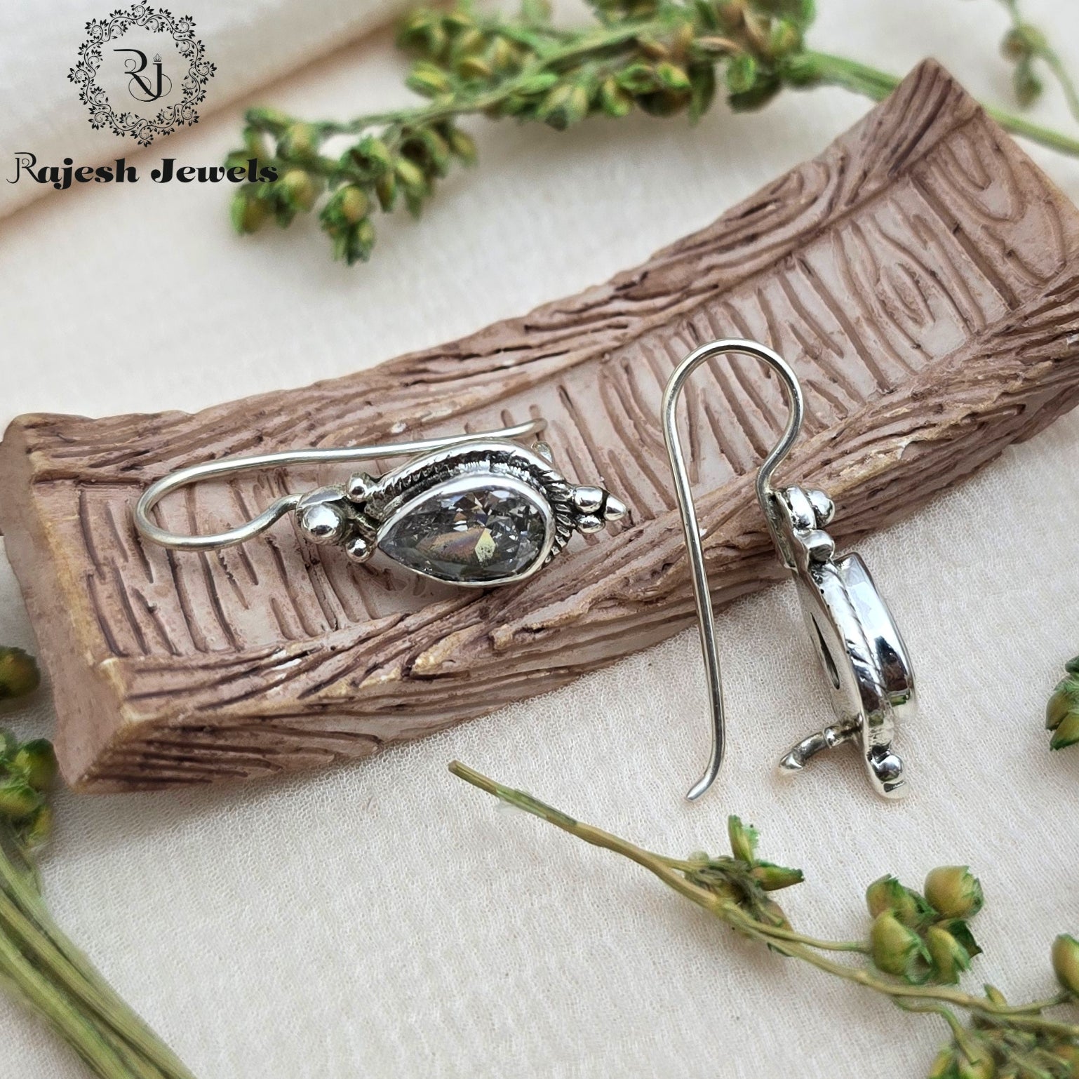 Teardrop Cutstone Fish Hook Earrings