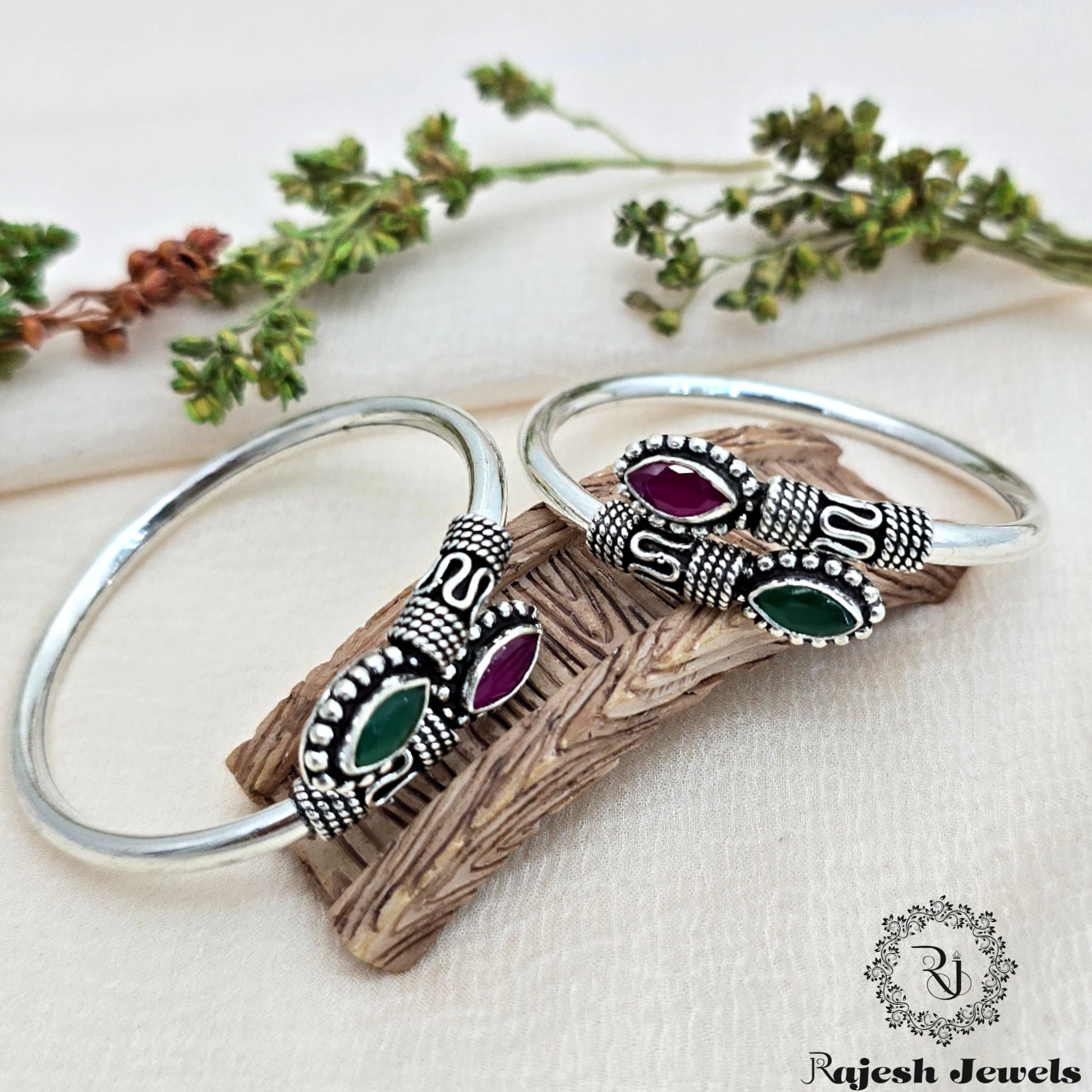 Red Green Cutstone Kid's Hand Kada