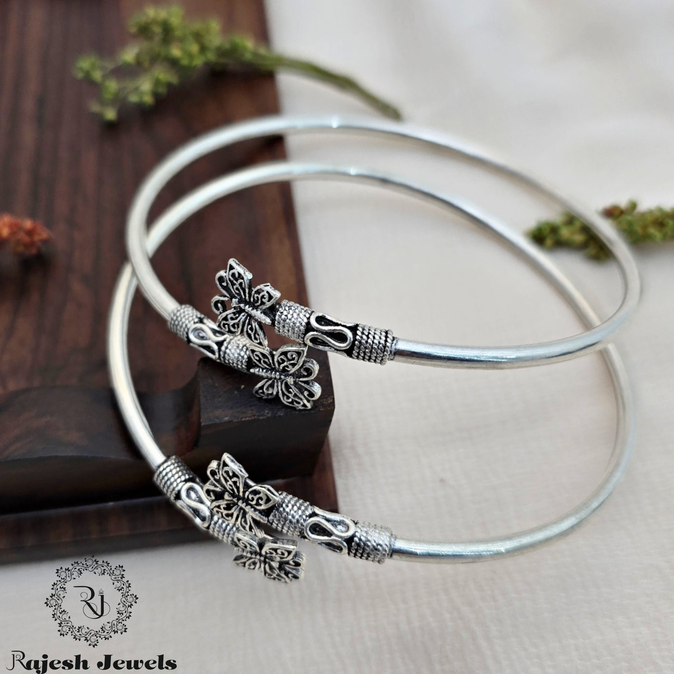Butterfly Oxidised Silver Ankle Kada