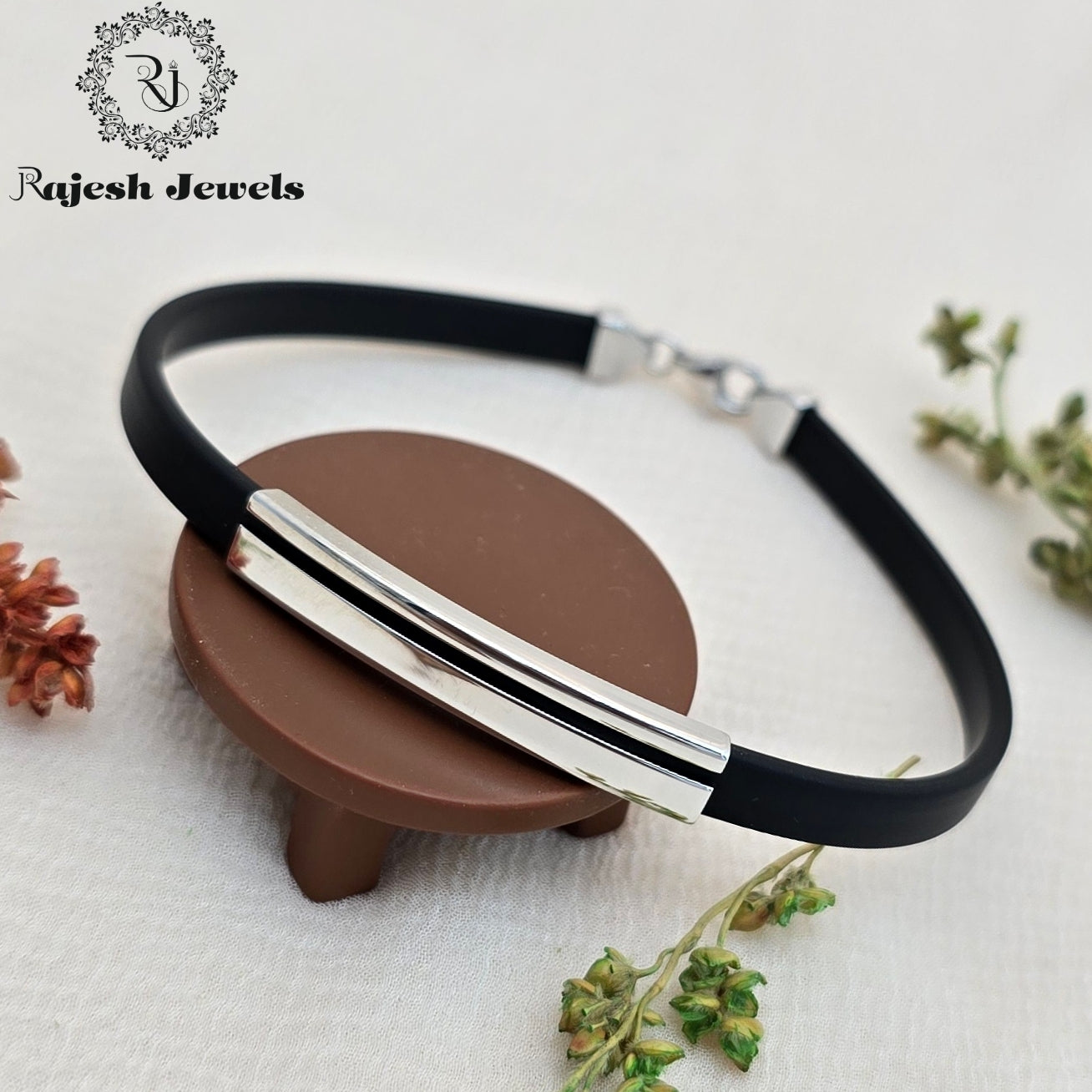 Lavish Black Silicon Silver Bracelet