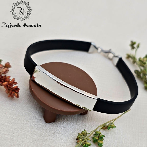 Plain Stylish Black Silicon Silver Bracelet