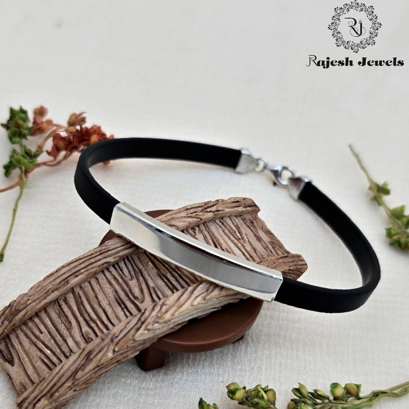 Plain Black Silicon Silver Bracelet